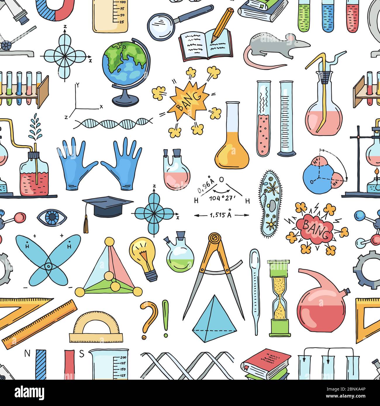 Vecteur de la science esquissée ou des éléments de chimie modèle ou arrière-plan Illustration de Vecteur