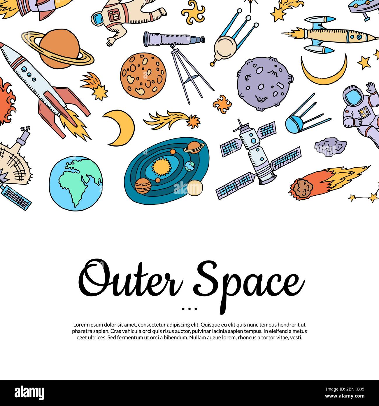 Vecteur éléments d'espace dessinés à la main arrière-plan avec place pour l'illustration de texte Illustration de Vecteur