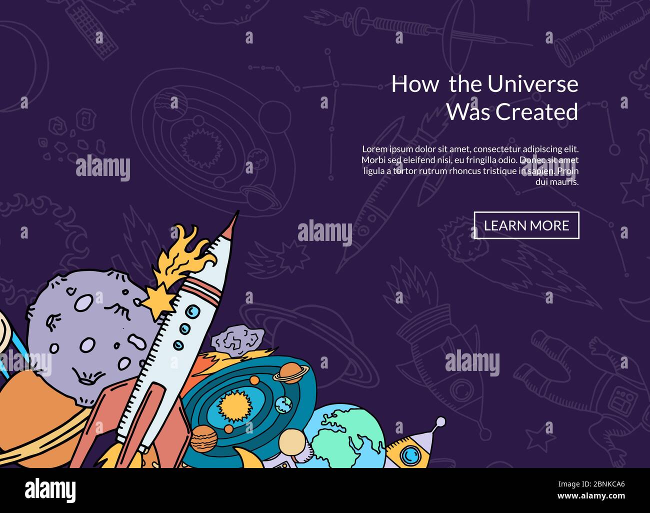 Vecteur éléments d'espace dessinés à la main arrière-plan avec place pour l'illustration de texte Illustration de Vecteur