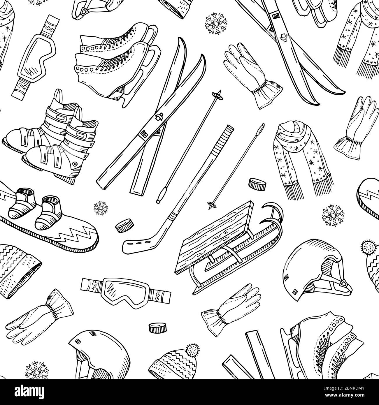 Vecteur main dessin équipement de sports d'hiver et motif ou arrière-plan Illustration de Vecteur