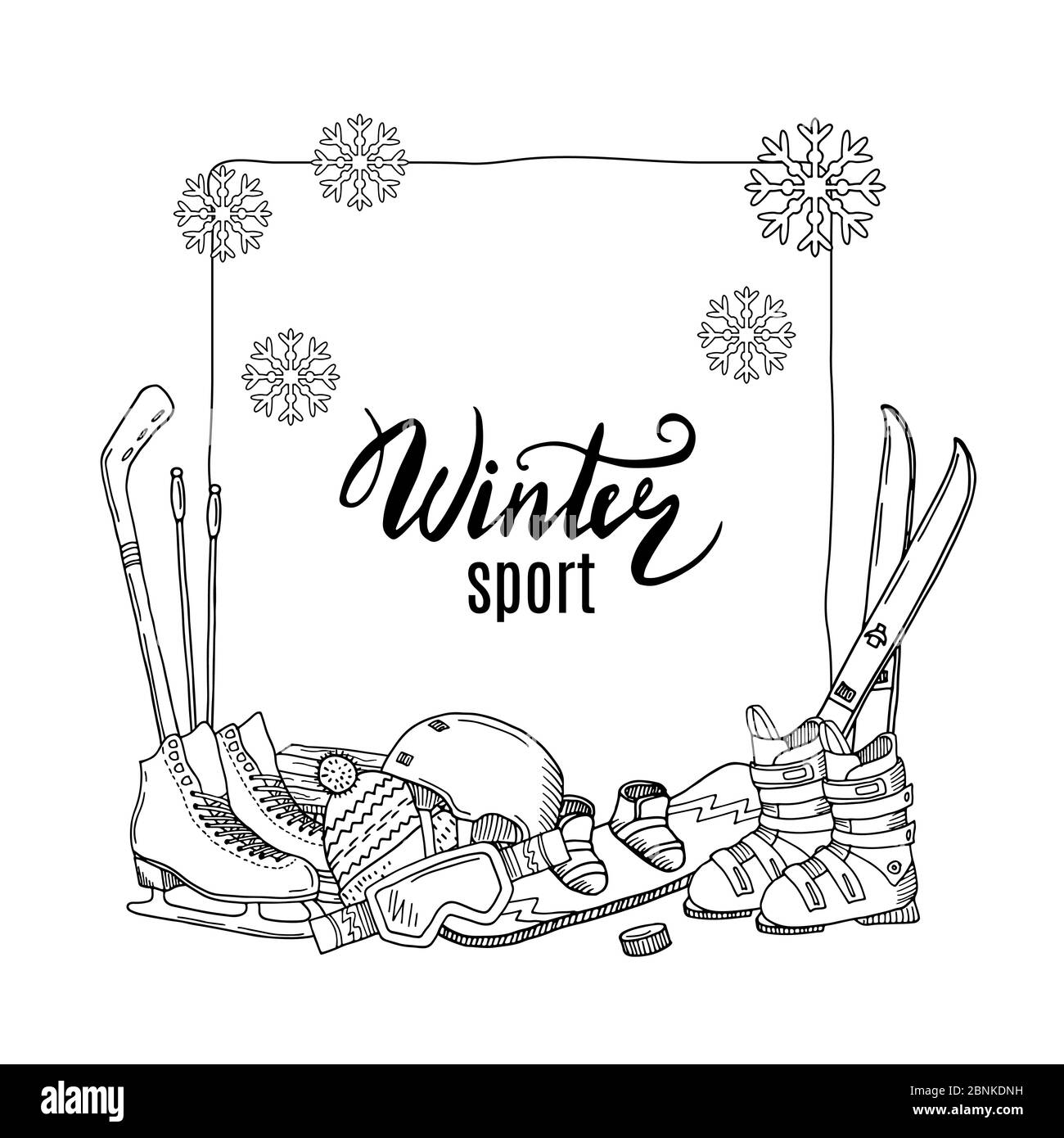 Éléments d'équipement de sports d'hiver dessinés à la main Vector Illustration de Vecteur