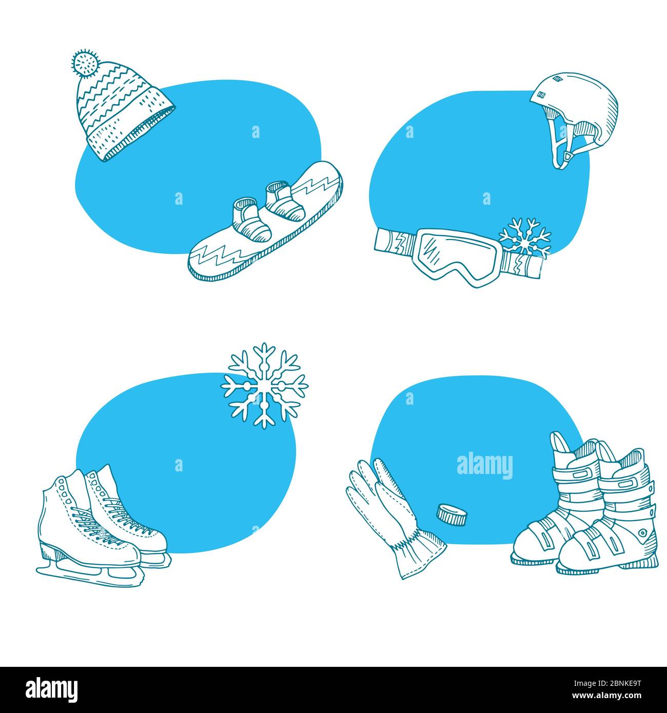 Autocollants vectoriels pour équipement de sport d'hiver dessinés à la main Illustration de Vecteur