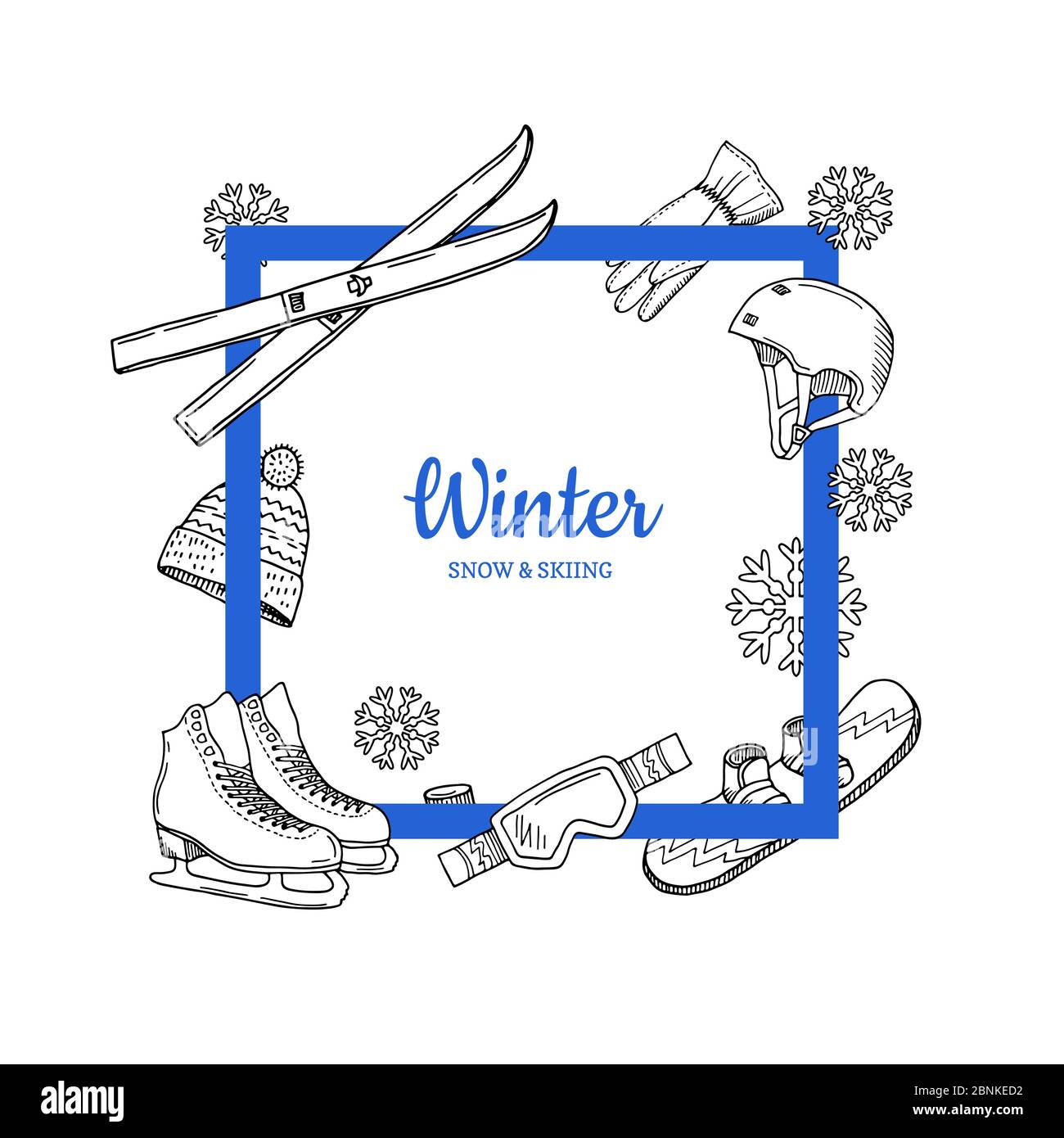 Cadre vectoriel avec emplacement pour texte dessiné à la main sports d'hiver Illustration de Vecteur