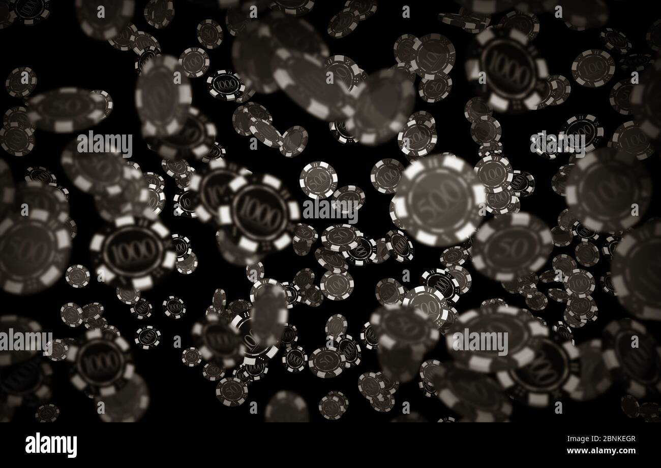 Vintage Noir et blanc Design graphique de jetons de poker flottant dans l'air. Banque D'Images