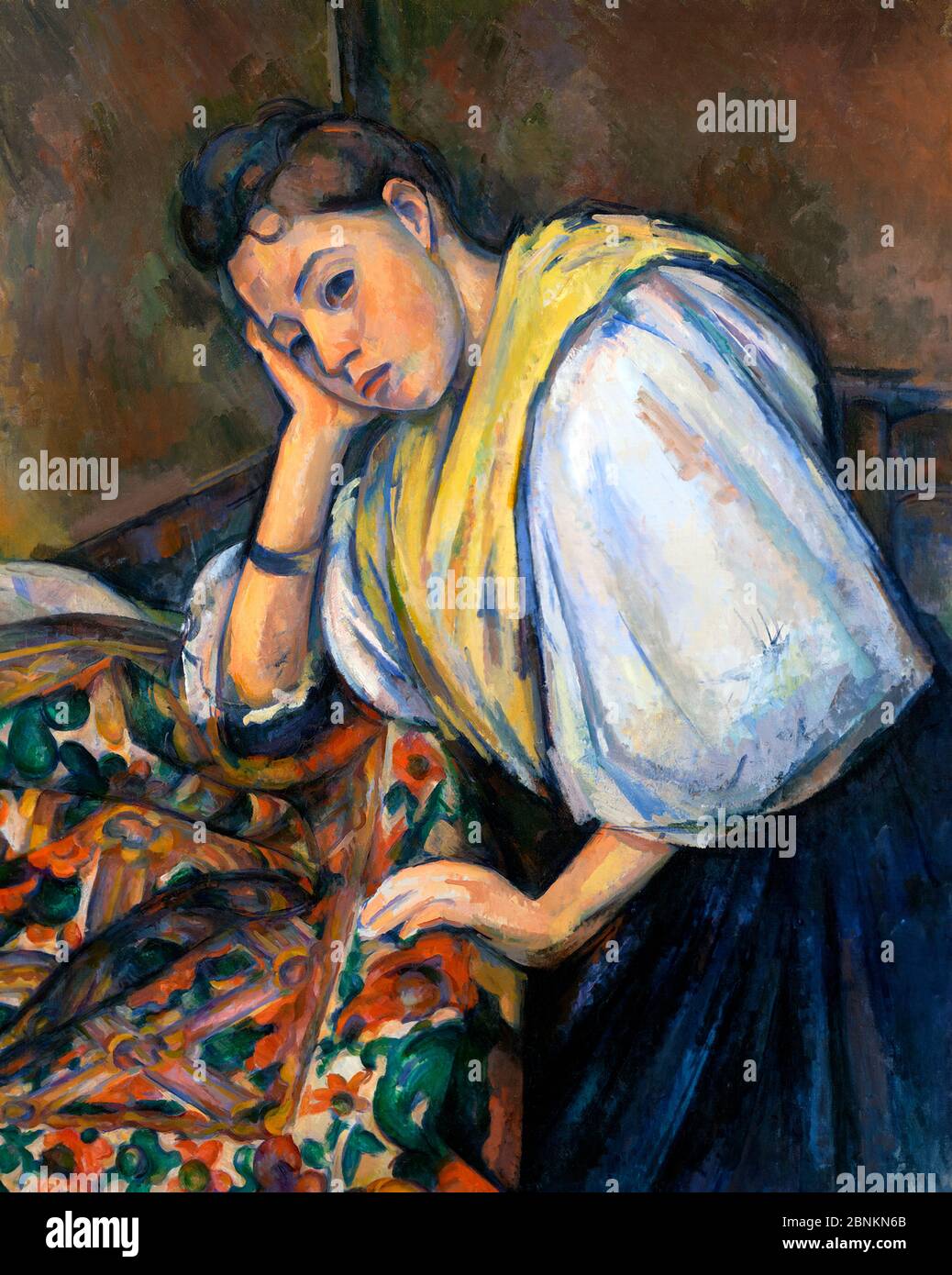 Jeune italienne à une table par Paul Cezanne (1839-1906), huile sur toile, c.1895-1900 Banque D'Images