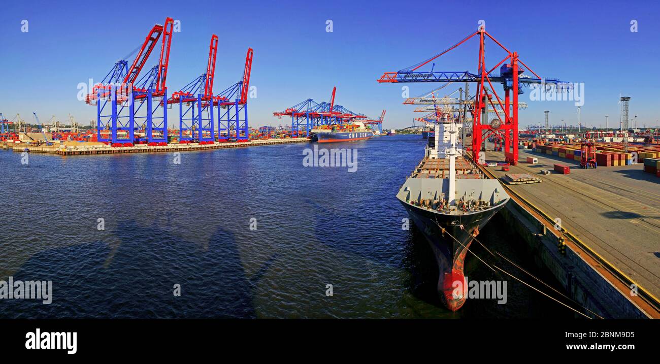 Terminaux de conteneurs Eurokai et HLA, port de Waltershofer, Port de Hambourg, Hambourg, Allemagne Banque D'Images