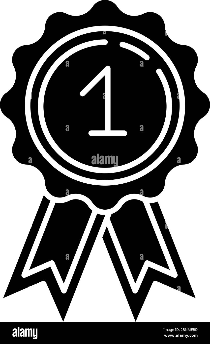 Récompense l'icône de glyphe noir. Vainqueur de la première place. Qualité de qualité supérieure. Médaille du prix de la compétition. Leadership et réalisation. Symbole de silhouette sur un espace blanc. Illustration vectorielle isolée Illustration de Vecteur