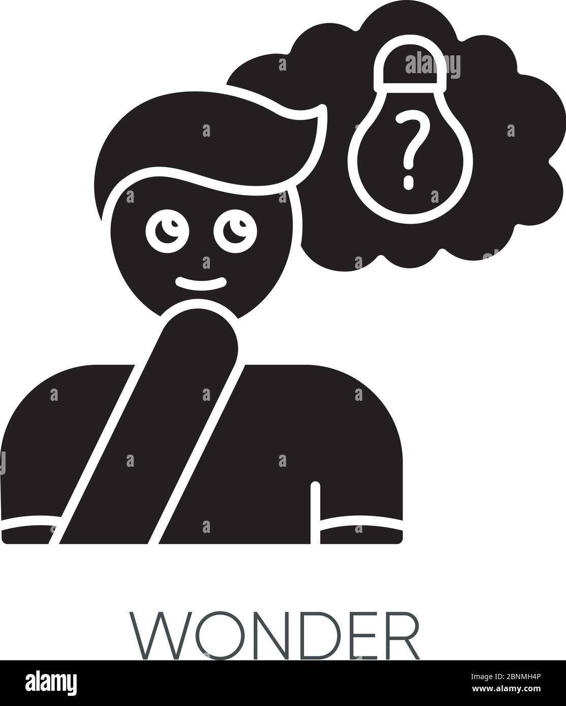 Icône de glyphe noir Wonder. Expression faciale curieuse. Pensée inspirée. Homme avec la pensée créative. Imaginez un dilemme. Symbole de silhouette sur un espace blanc. Illustration vectorielle isolée Illustration de Vecteur