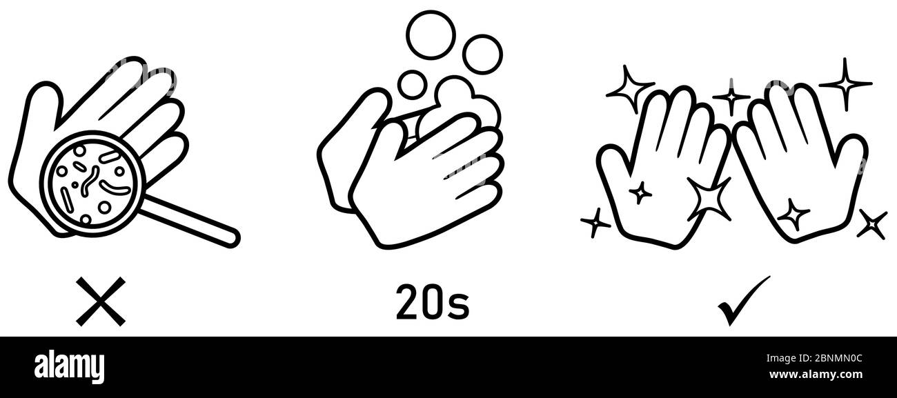 Lavez-vous les mains pendant 20 secondes avec du savon pour tuer les germes et les virus icône. Peut être utilisé pendant la prévention de l'épidémie du virus covid-19 du coronavirus Illustration de Vecteur