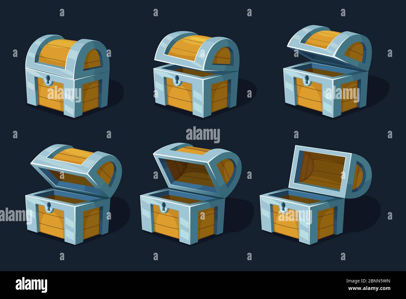 Animation de plusieurs images clés de coffre en bois ou de boîte. Images de dessins animés vectoriels Illustration de Vecteur
