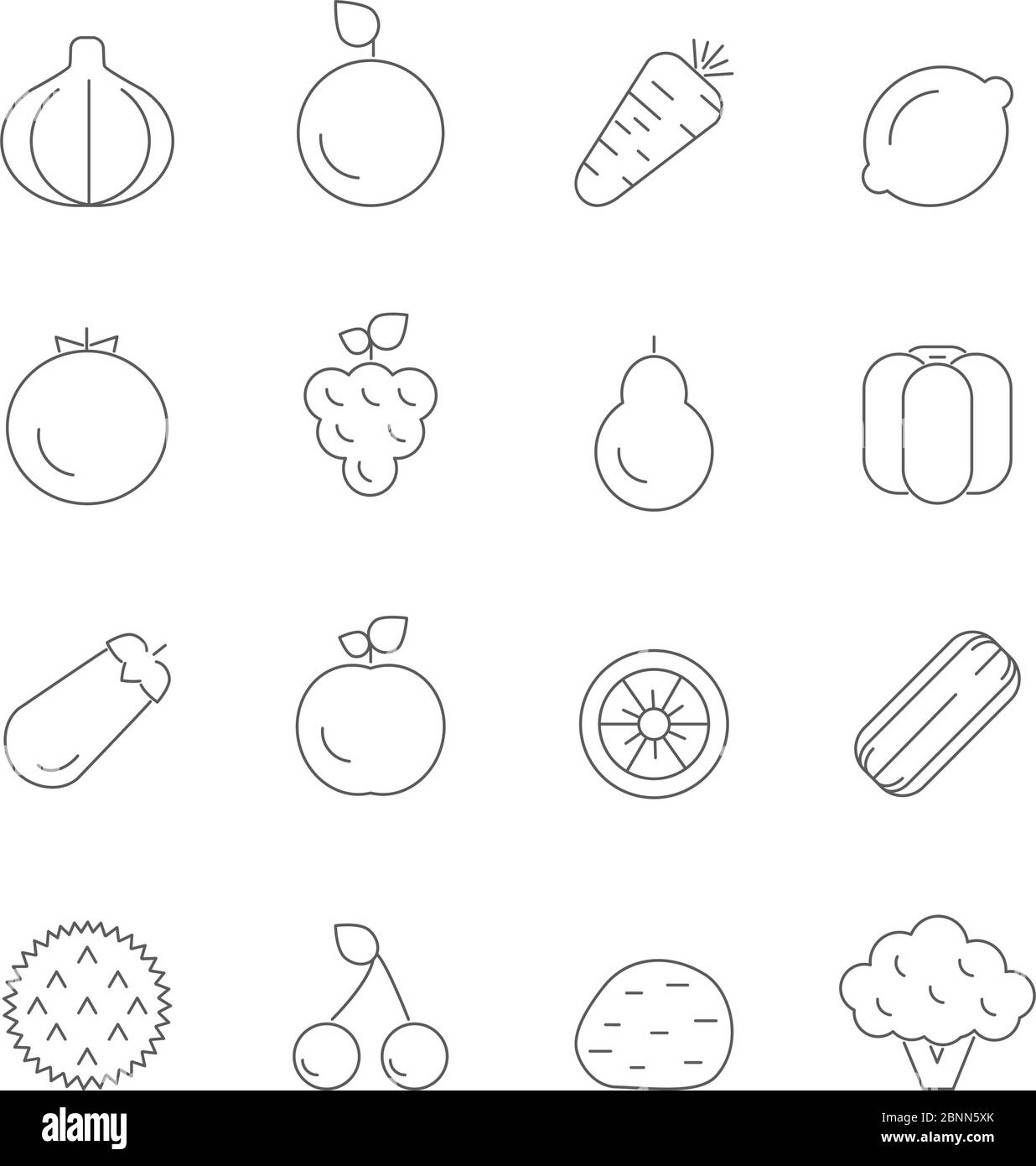 Différentes icônes de fruits et légumes. Images linéaires vectorielles Illustration de Vecteur