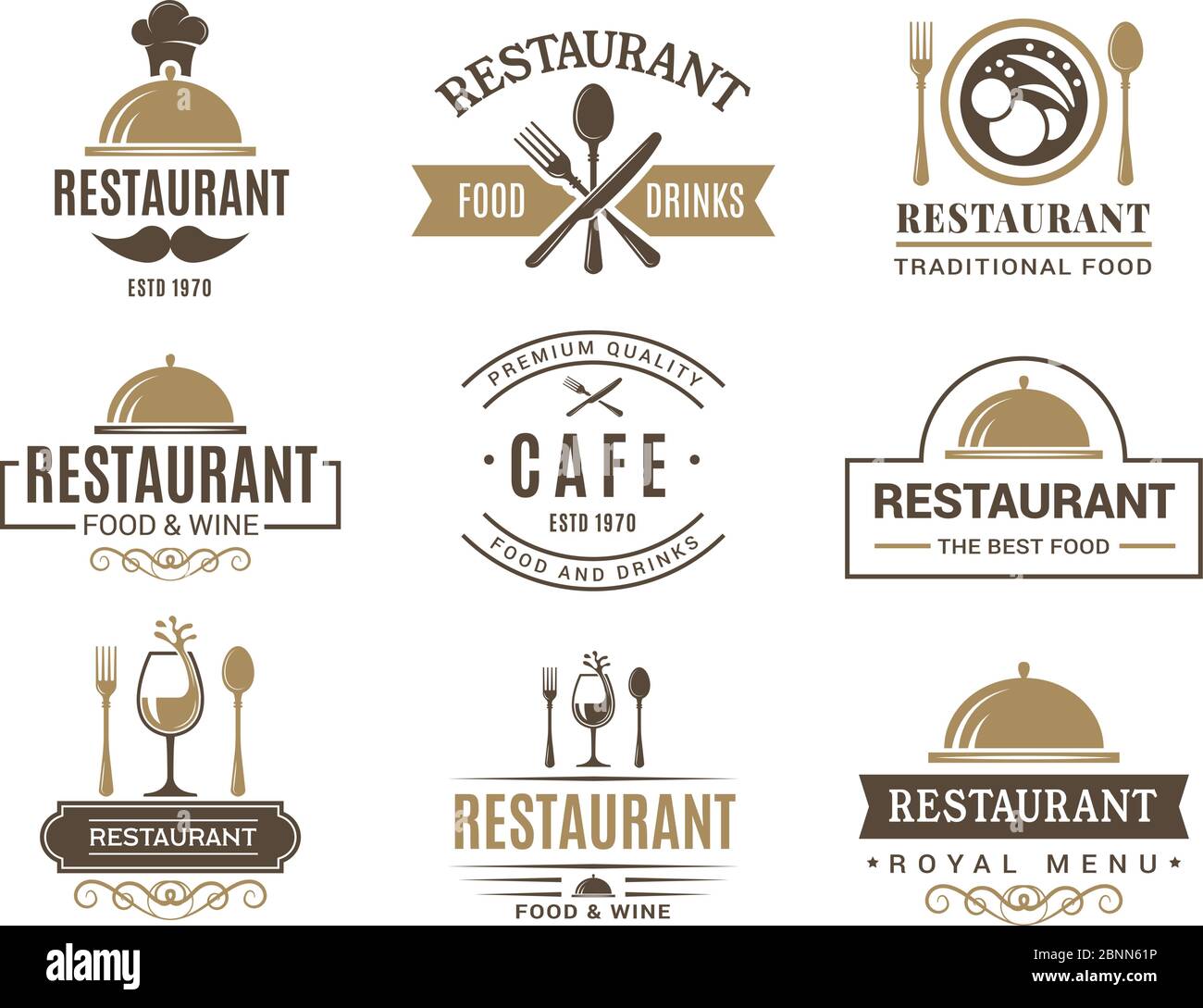 Logotypes millésimés et divers symboles pour la conception du menu du restaurant Illustration de Vecteur