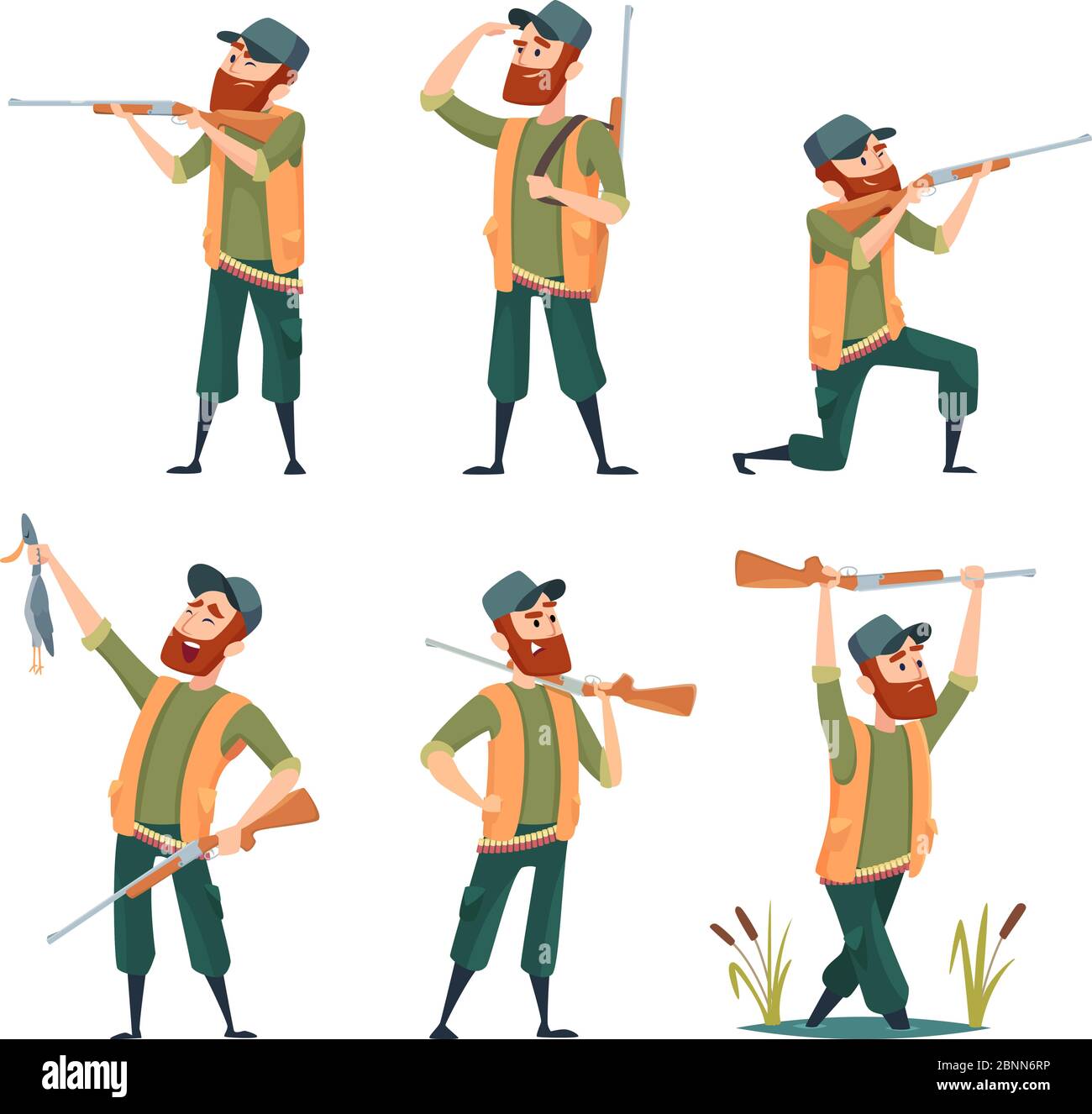 Chasseurs de dessins animés. Divers personnages de chasseurs à l'action pose Illustration de Vecteur