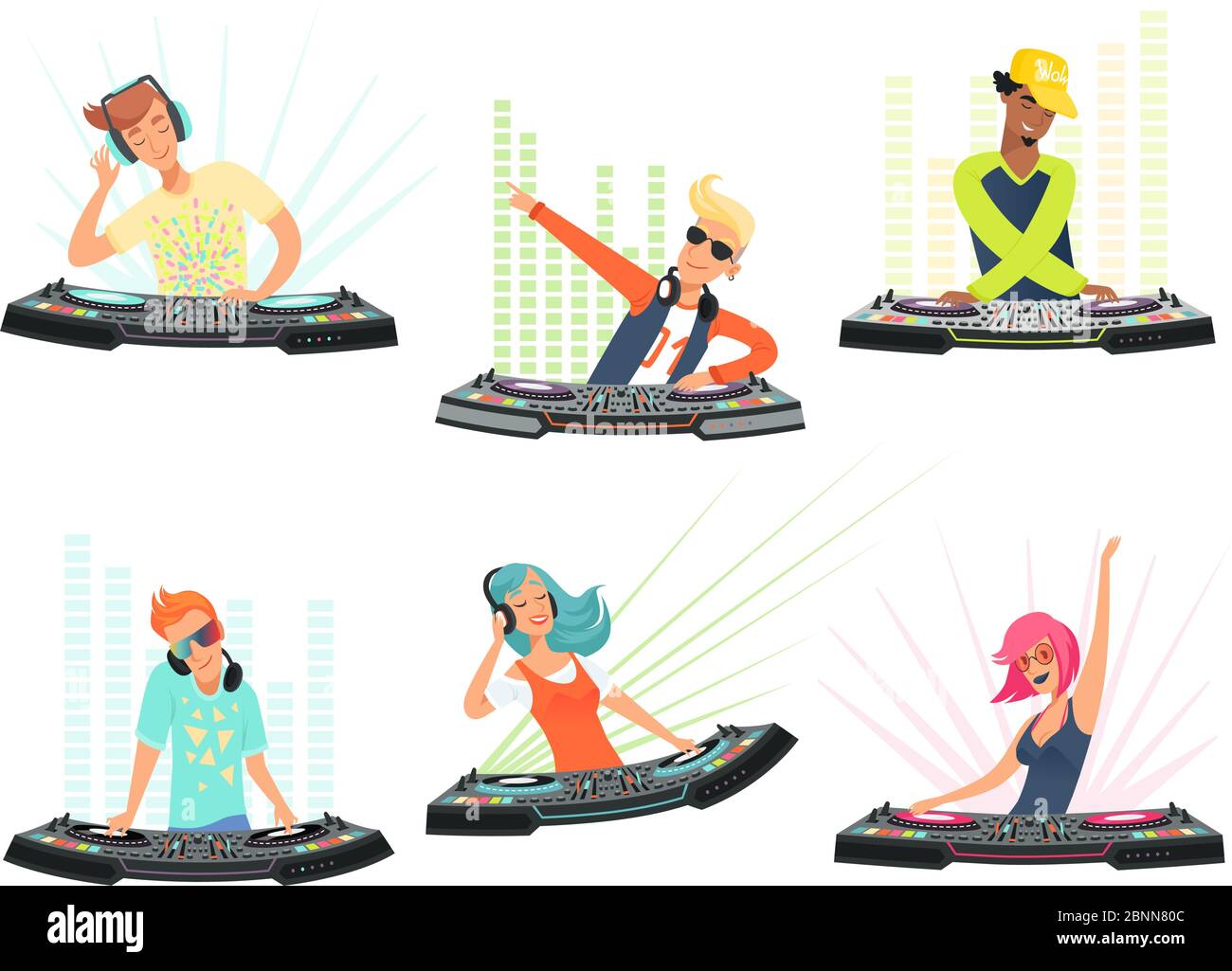 Personnages DJ. Illustrations vectorielles de mascottes de dessins animés Illustration de Vecteur