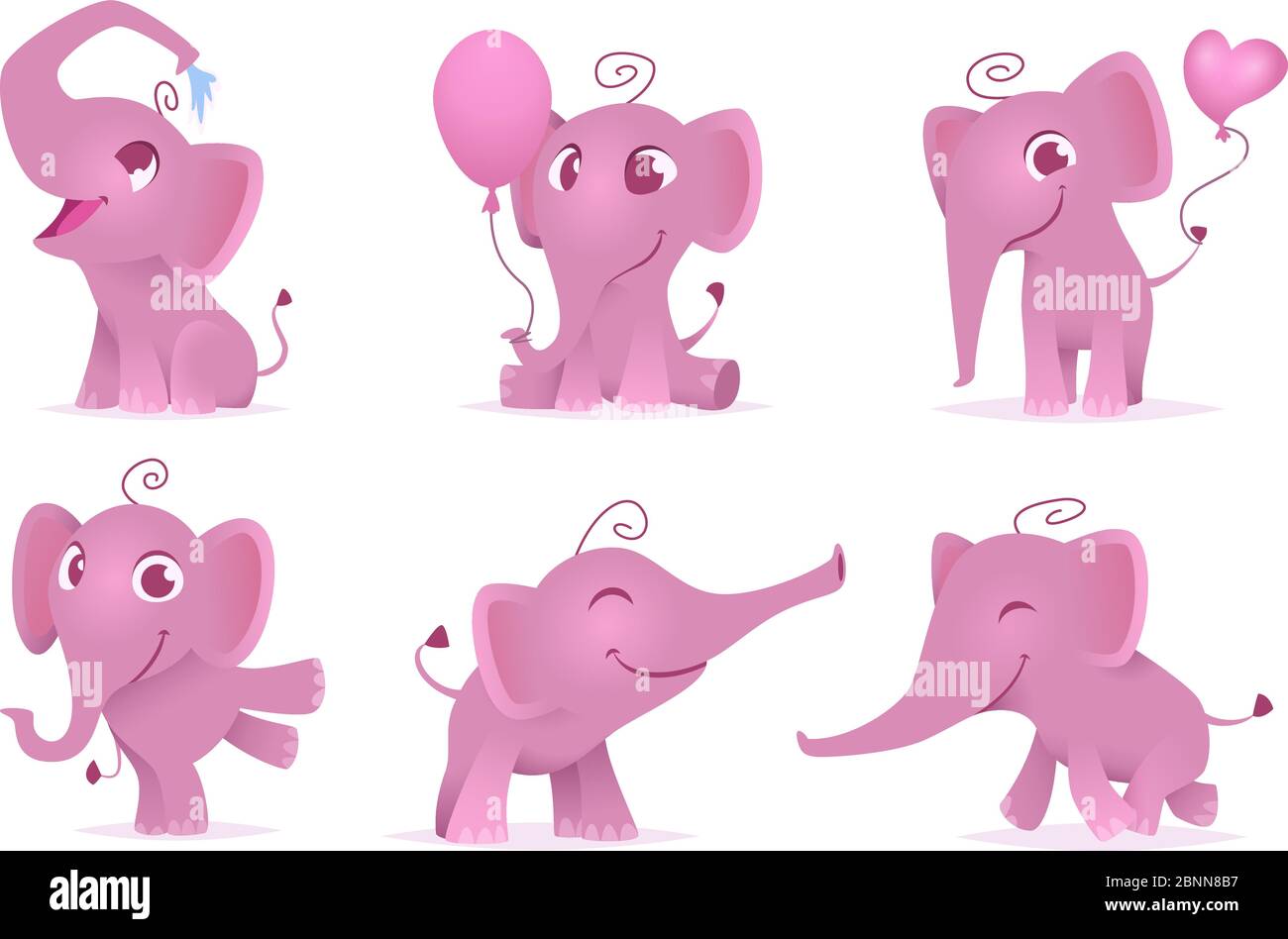 Des éléphants adorables. Mignon et drôle heureux de bébé africain animaux amour émotions vecteur personnages de bande dessinée isolés Illustration de Vecteur