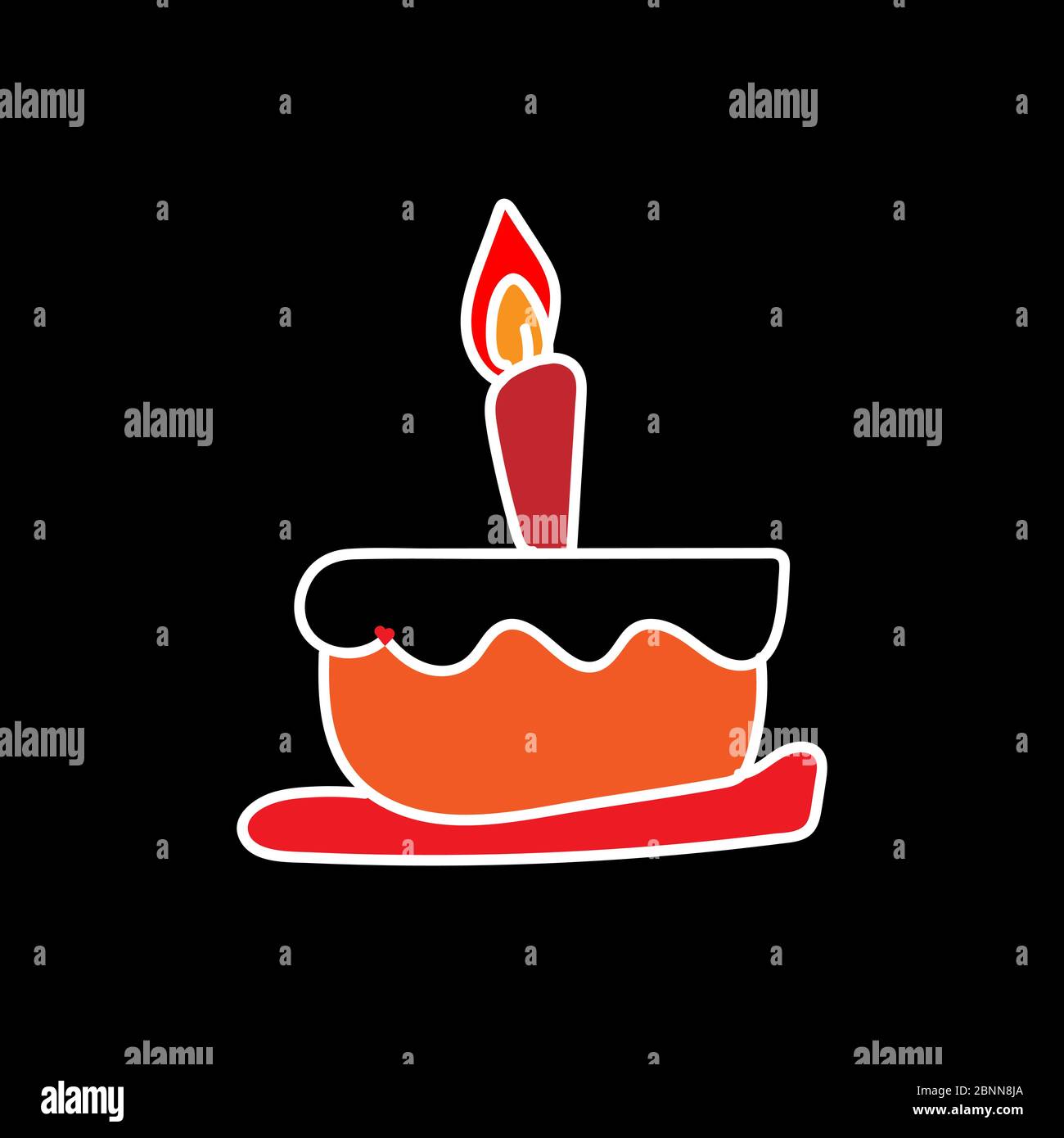 Gâteau d'anniversaire avec bougie et symbole coeur sur fond noir vectoriel. Idéal pour les concepts d'affaires, poster, arrière-plans, toile de fond, autocollant, décorati Illustration de Vecteur