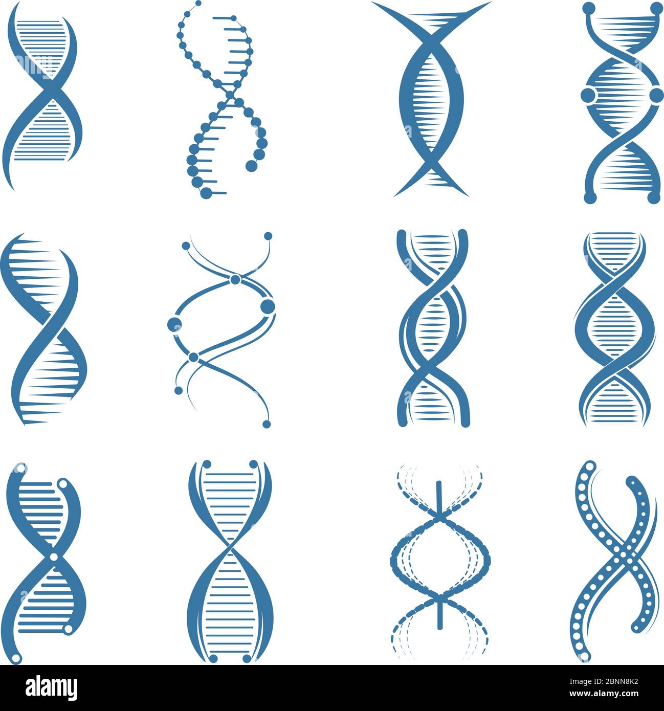 Icônes d'ADN. Biologie génétique structure humaine représentants médicaux scientifiques symboles vectoriels isolés Illustration de Vecteur
