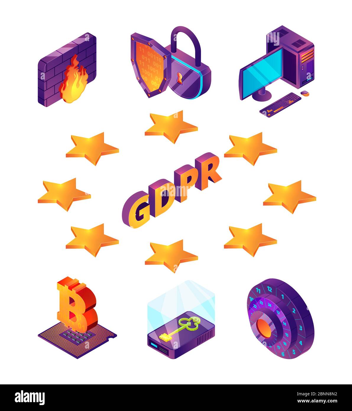 Protection de la vie privée sur Internet 3d. GDPR protection générale des données connexion de sécurité sans fil en ligne pare-feu antivirus vecteur isométrique Illustration de Vecteur