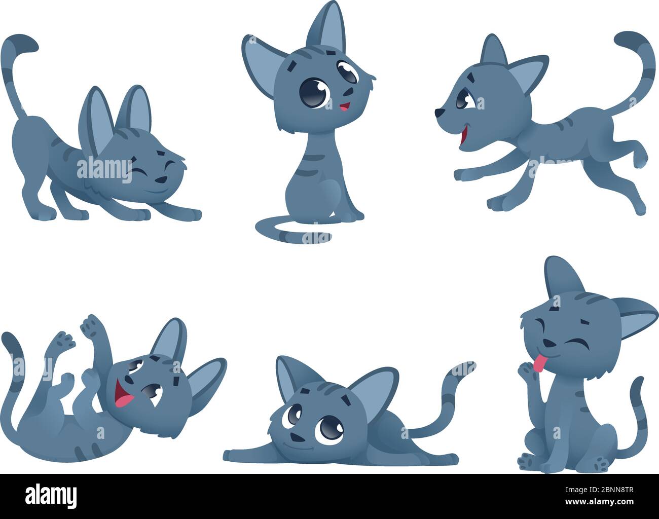 Petits chatons. Chats domestiques mignon et drôle petits animaux de bébé jouant souriant personnages vectoriels isolés Illustration de Vecteur