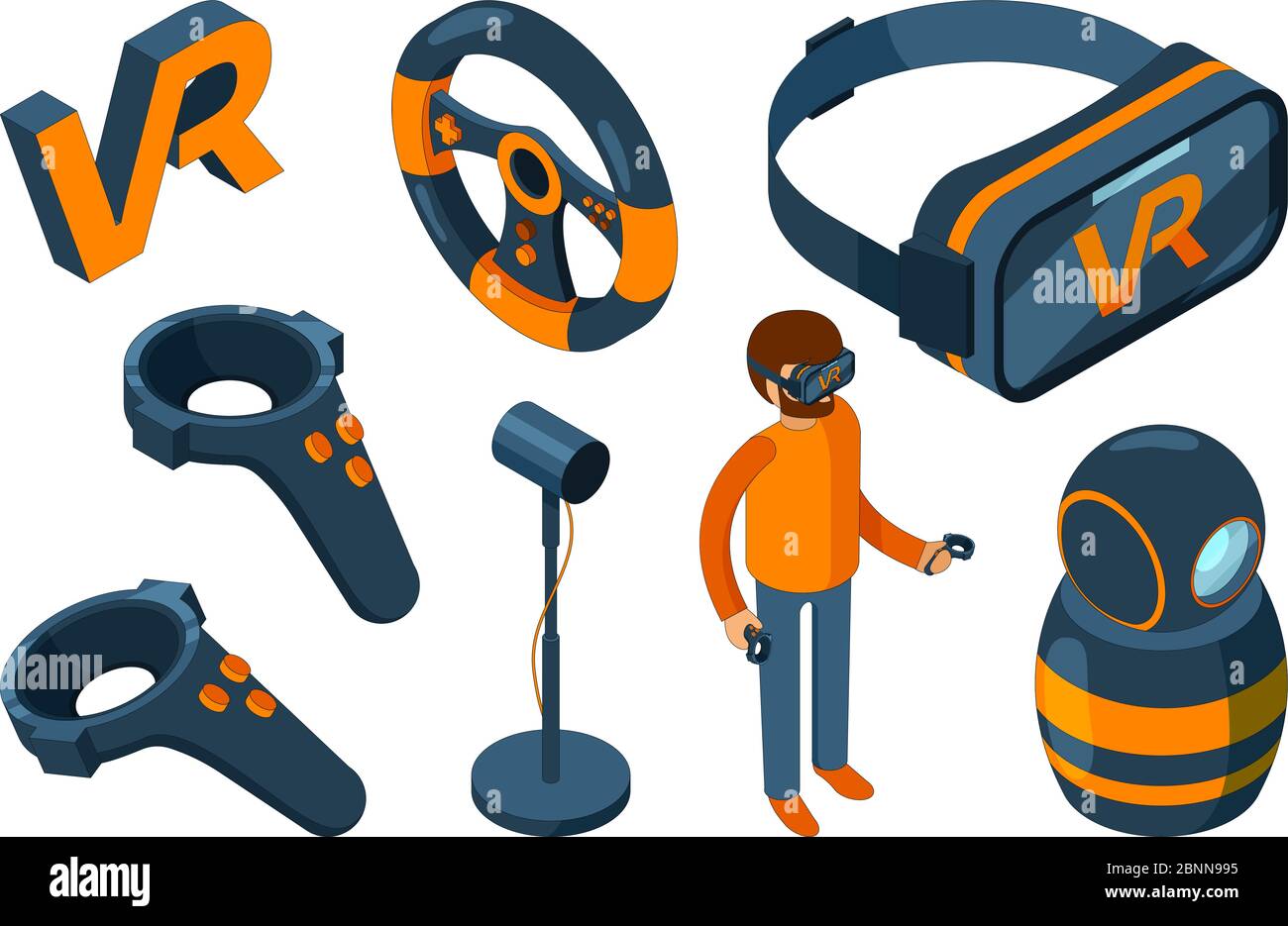 Réalité virtuelle 3d. Jeu VR casque futuriste et lunettes numériques augmentation casque vecteur isométrique Illustration de Vecteur