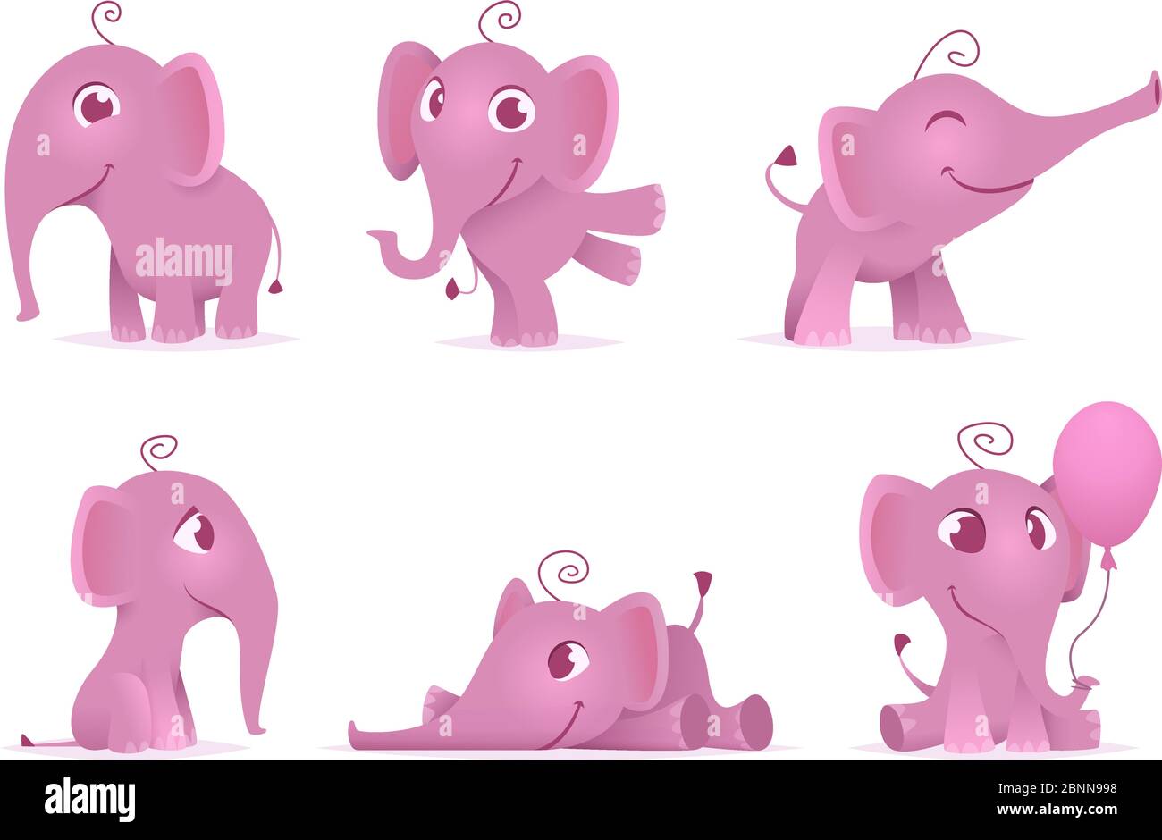 Petits éléphants. Animaux sauvages africains drôles adorables personnages vectoriels dans différentes poses d'action Illustration de Vecteur