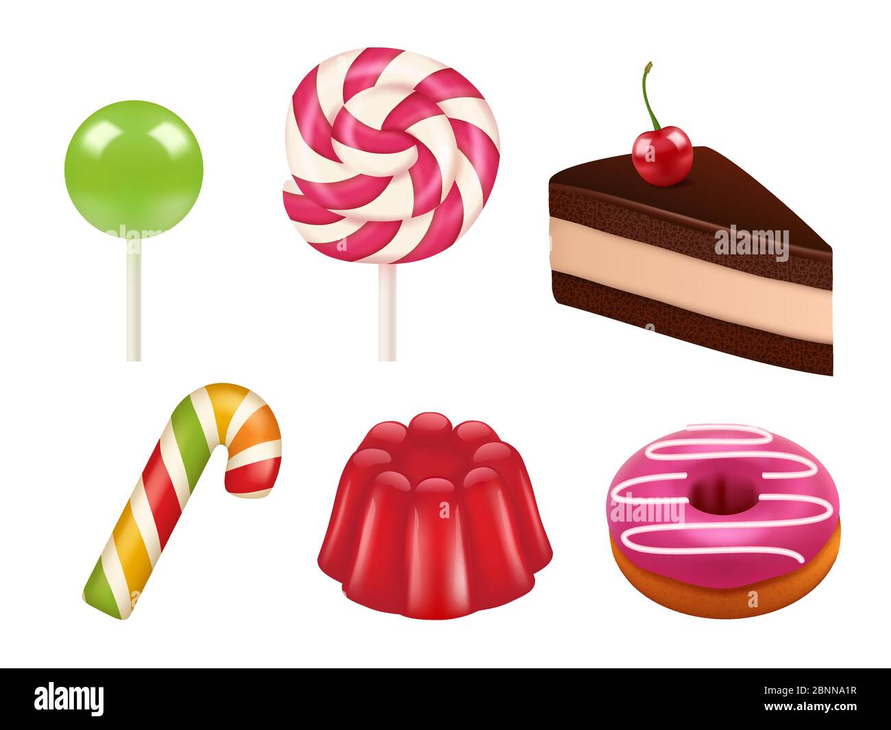 Des images réalistes de bonbons. Bonbons au caramel et au chocolat sucettes et sucettes de couleur. Illustrations vectorielles réalistes de bonbons Illustration de Vecteur