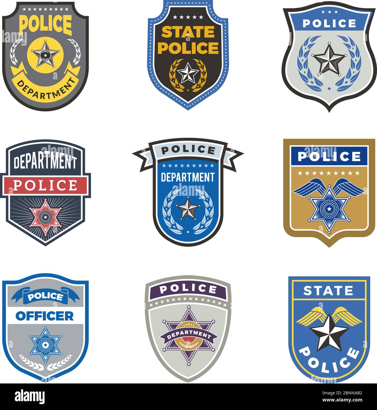 Bouclier de police. Badges d'agent du gouvernement et symboles vectoriels de sécurité des agents de police Illustration de Vecteur