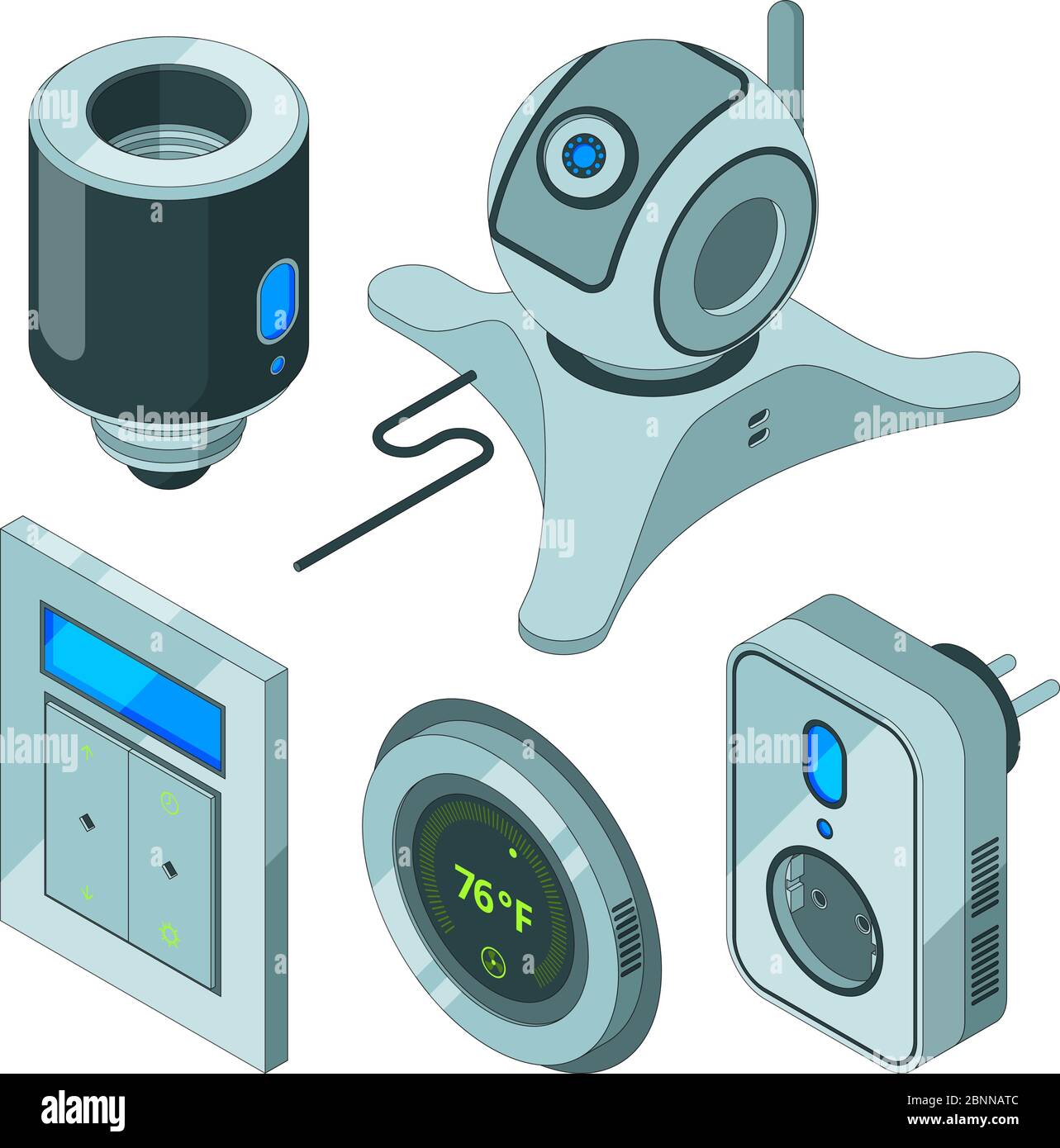 Outils Smart Home. Divers équipements électriques web pour la maison caméra de sécurité capteurs de mouvement Hub vecteur électrique isométrique Illustration de Vecteur