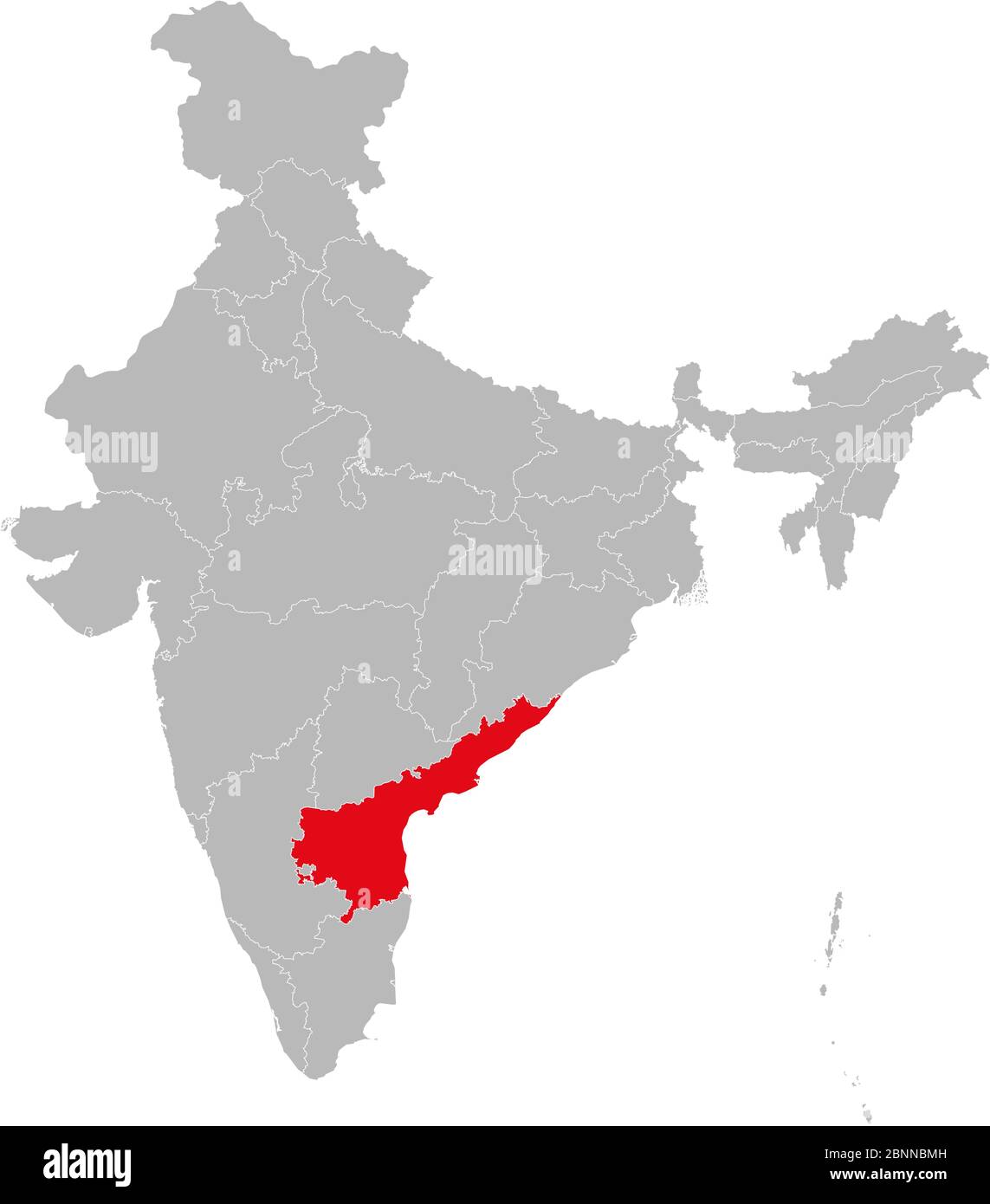Carte politique de l'Inde mettant en évidence l'illustration du vecteur andhra pradesh. Fond gris. Illustration de Vecteur
