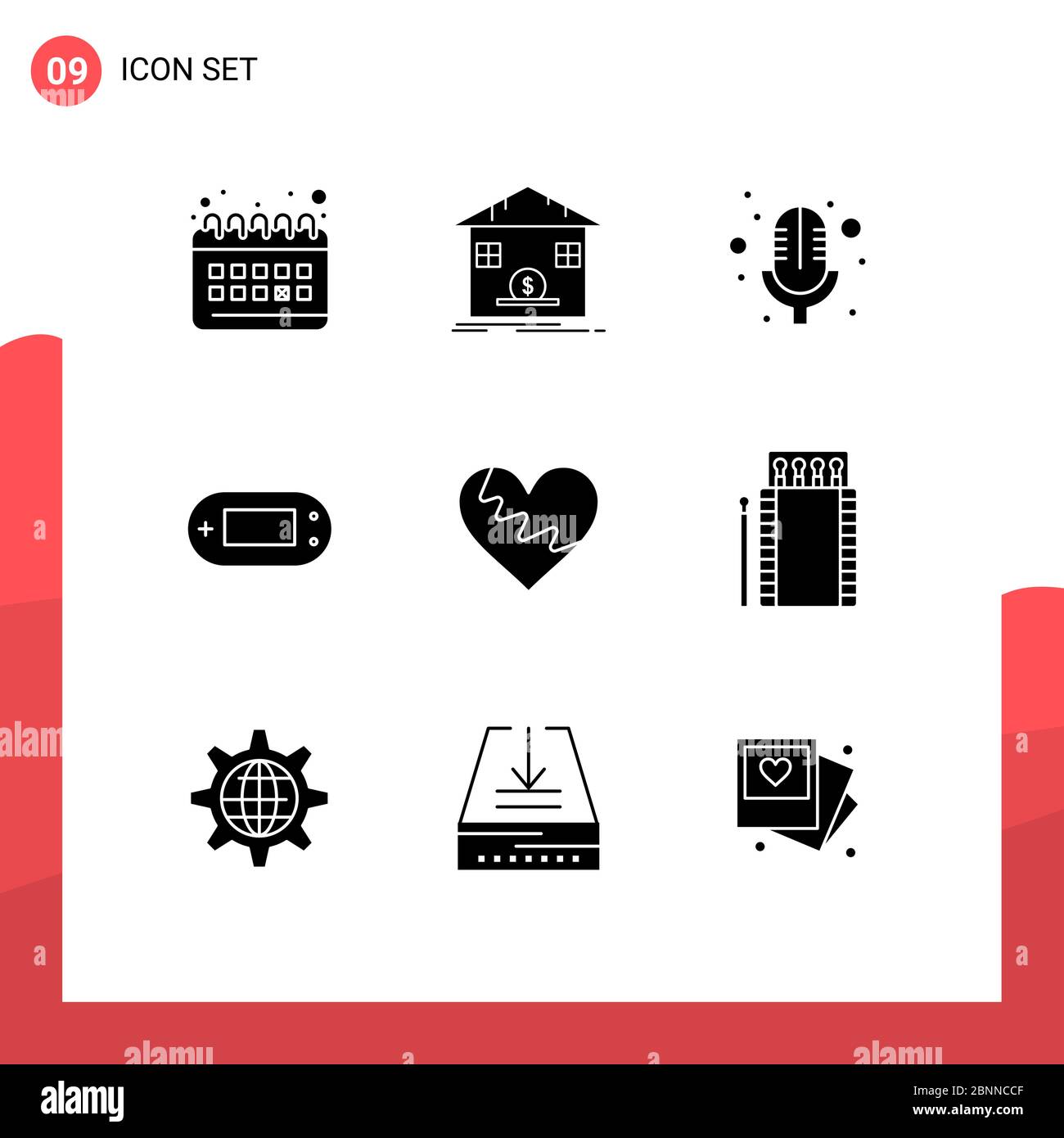 Ensemble de 9 icônes de l'interface utilisateur moderne symboles signes d'amour, psp, banque, playstation, console modifiable Vector Design Elements Illustration de Vecteur