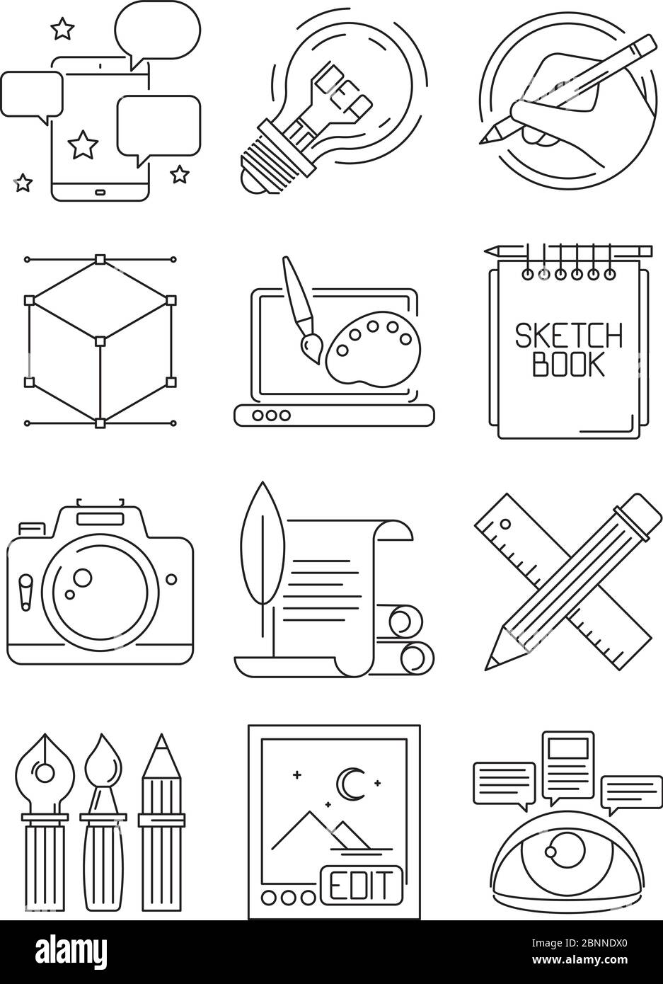 Icônes de ligne créative. Processus des artistes de marque blogging graphiques symboles vecteur arts isolés Illustration de Vecteur