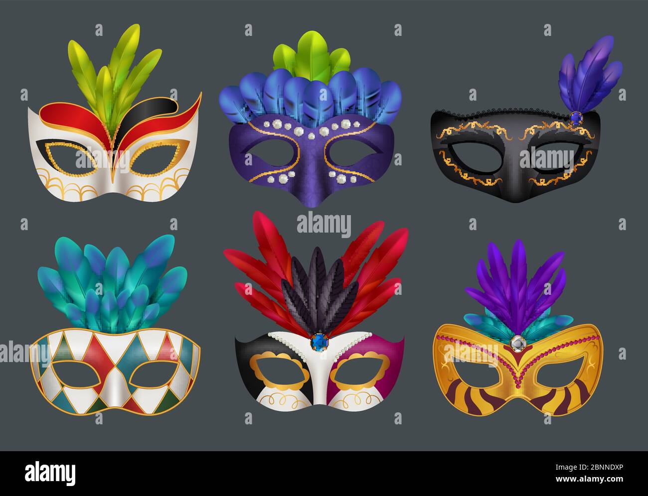 Masque de mascarade réaliste. Mode masqué fête de carnaval vecteur illustrations réalistes isolées Illustration de Vecteur Masque de mascarade réaliste. Mode masqué fête de carnaval vecteur illustrations réalistes isolées Illustration de Vecteur