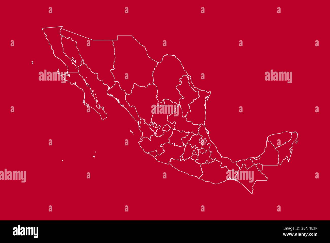 Carte politique du Mexique moderne avec illustration vectorielle des frontières. Couleur rouge, blanc. Illustration de Vecteur