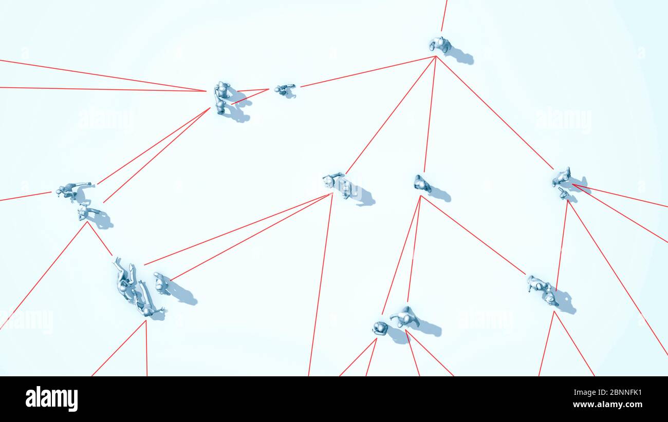 Propagation d'un pathogène par contact social, illustration 3d. Banque D'Images