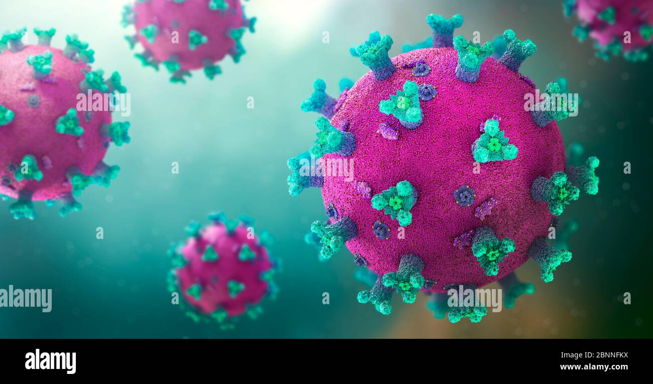 De nombreux coronavirus, cause de Covid-19, illustration 3d. Banque D'Images