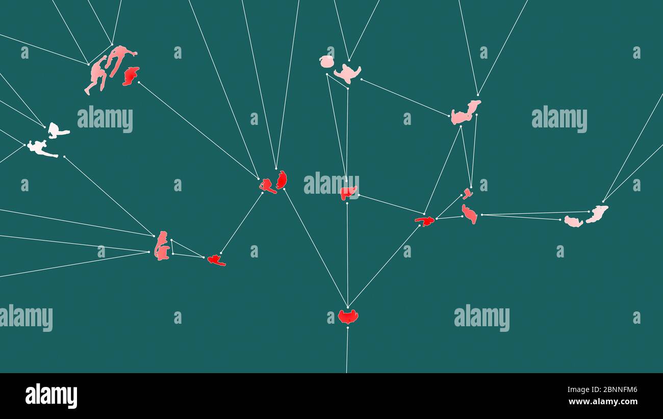 Propagation d'un pathogène par contact social, illustration 3d. Banque D'Images
