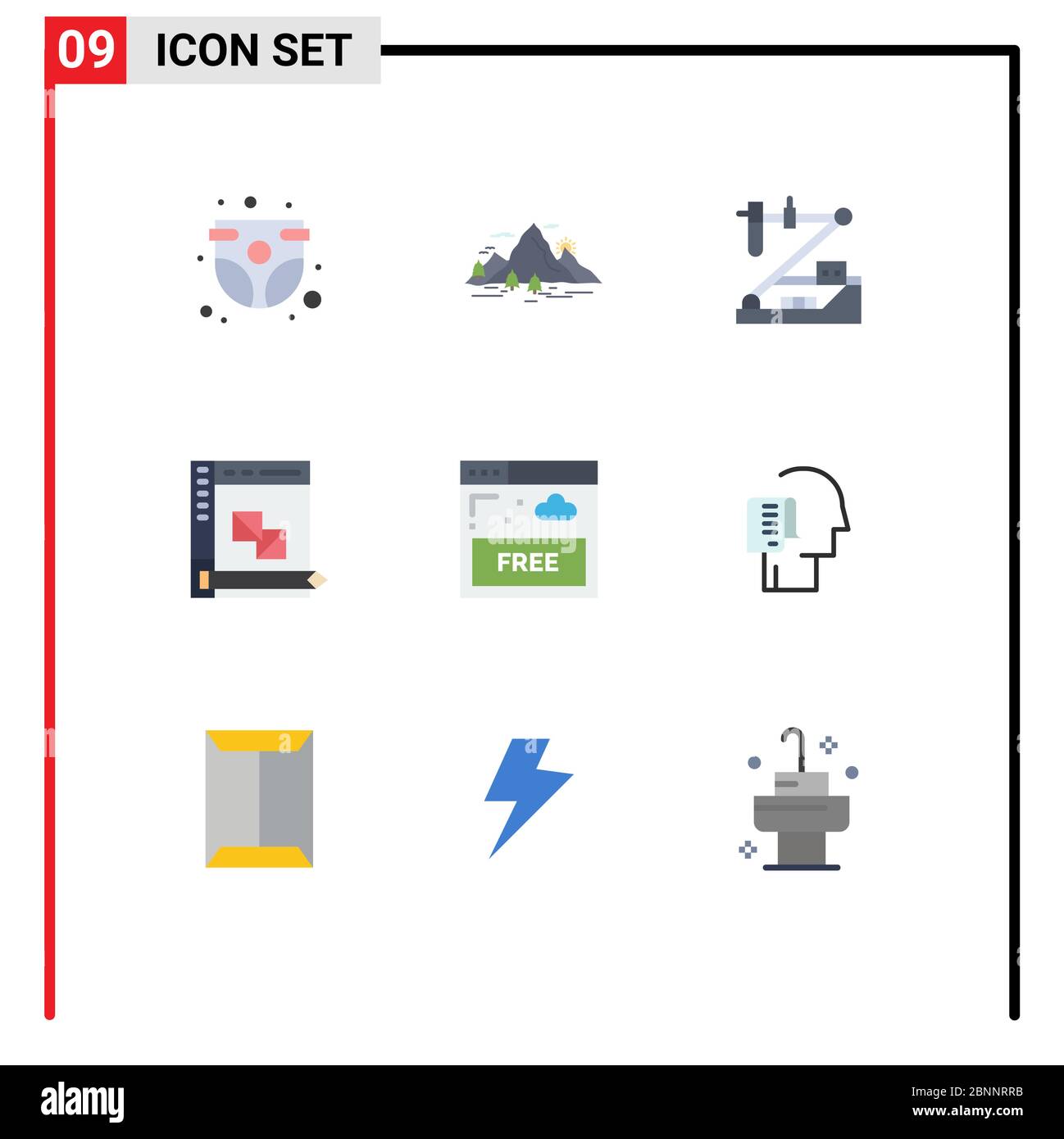 Ensemble de 9 icônes d'interface utilisateur modernes symboles signes pour le développement, le codage, la montagne, la recherche, la génétique Eléments de conception vectorielle modifiables Illustration de Vecteur