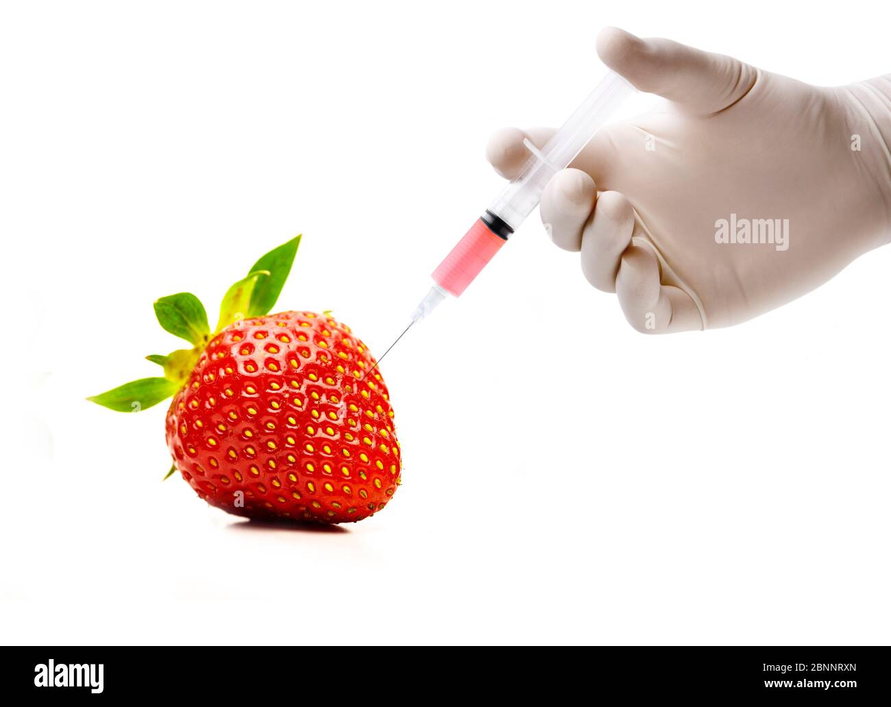 Injection d'un liquide dans une fraise Banque D'Images