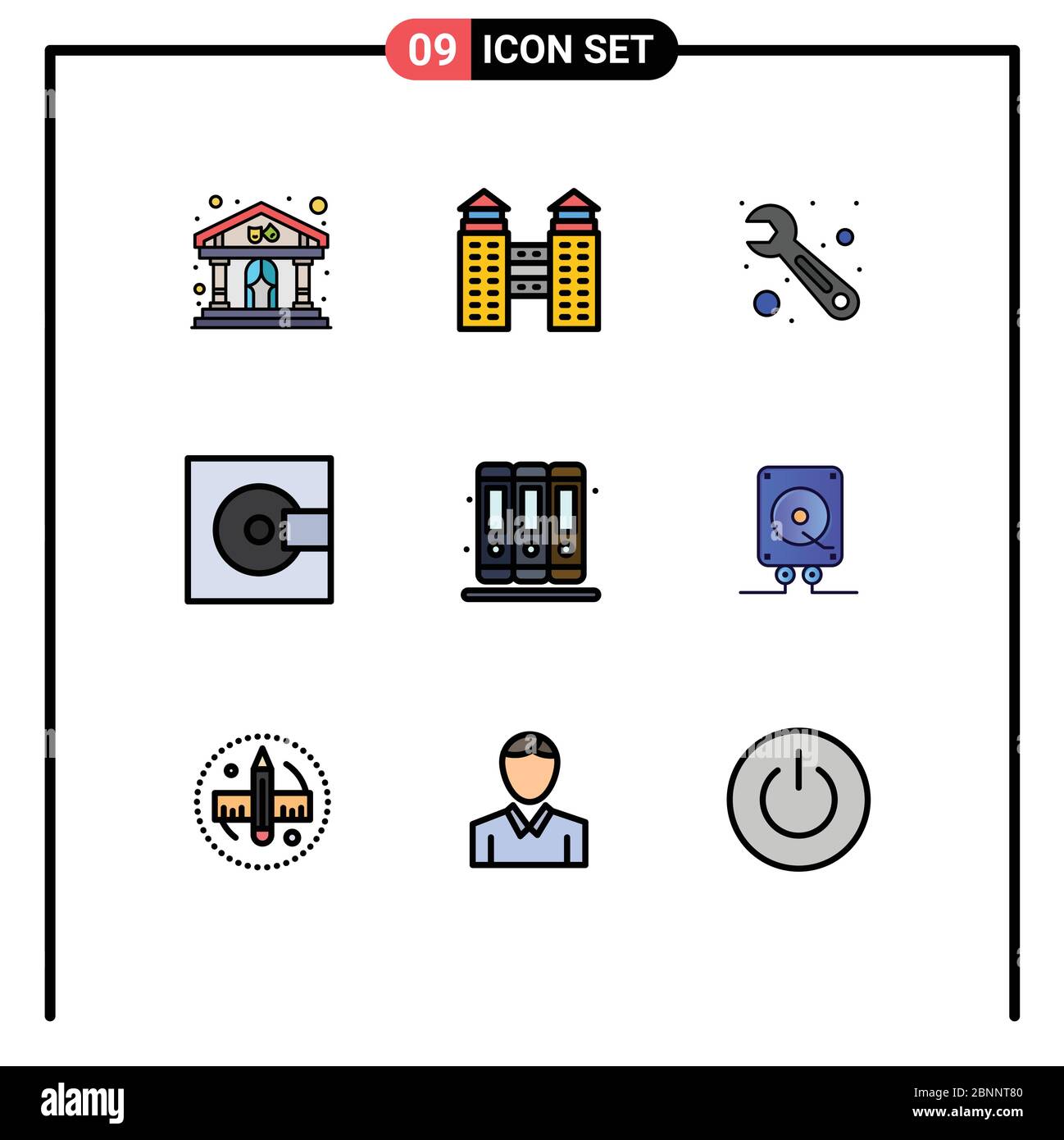 9 icônes créatives signes et symboles modernes de la bibliothèque, des livres, des outils, de la technologie, des éléments de conception vectorielle modifiables de minidisques Illustration de Vecteur