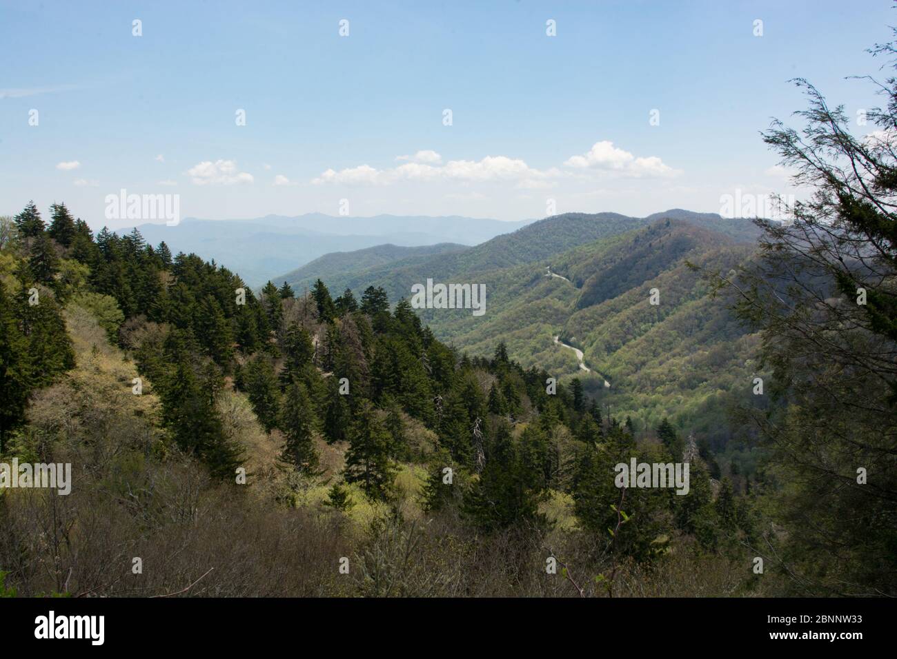 Newfound Gap, dans le parc national des Great Smoky Mountains, est un col de montagne offrant des vues et des vues panoramiques incroyables. Le sentier des Appalaches passe également par. Banque D'Images
