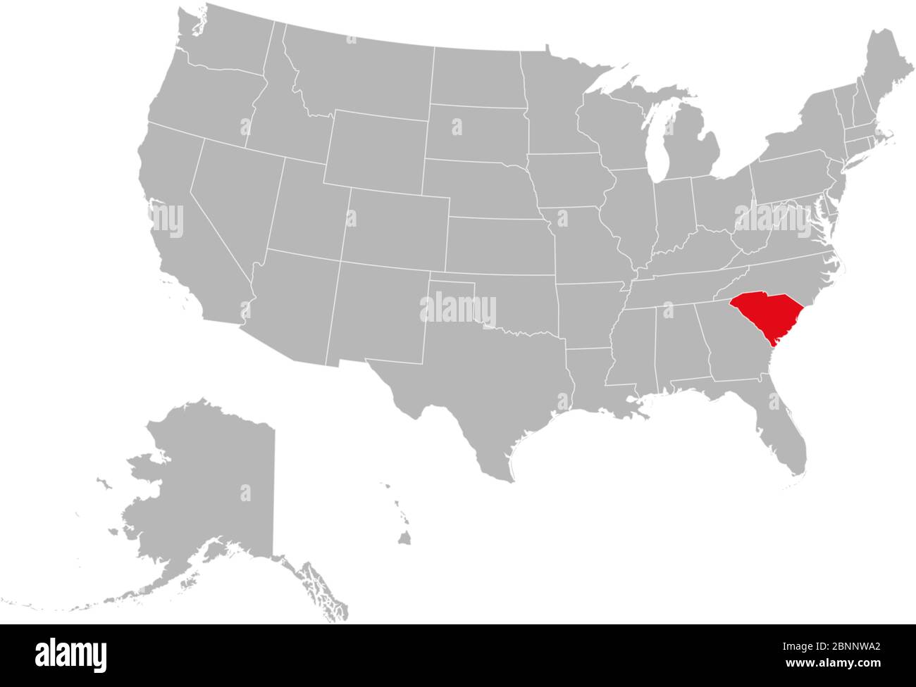 L'État de caroline du Sud est marqué en rouge sur la carte politique des États-Unis. Fond gris. Province des États-Unis. Illustration de Vecteur