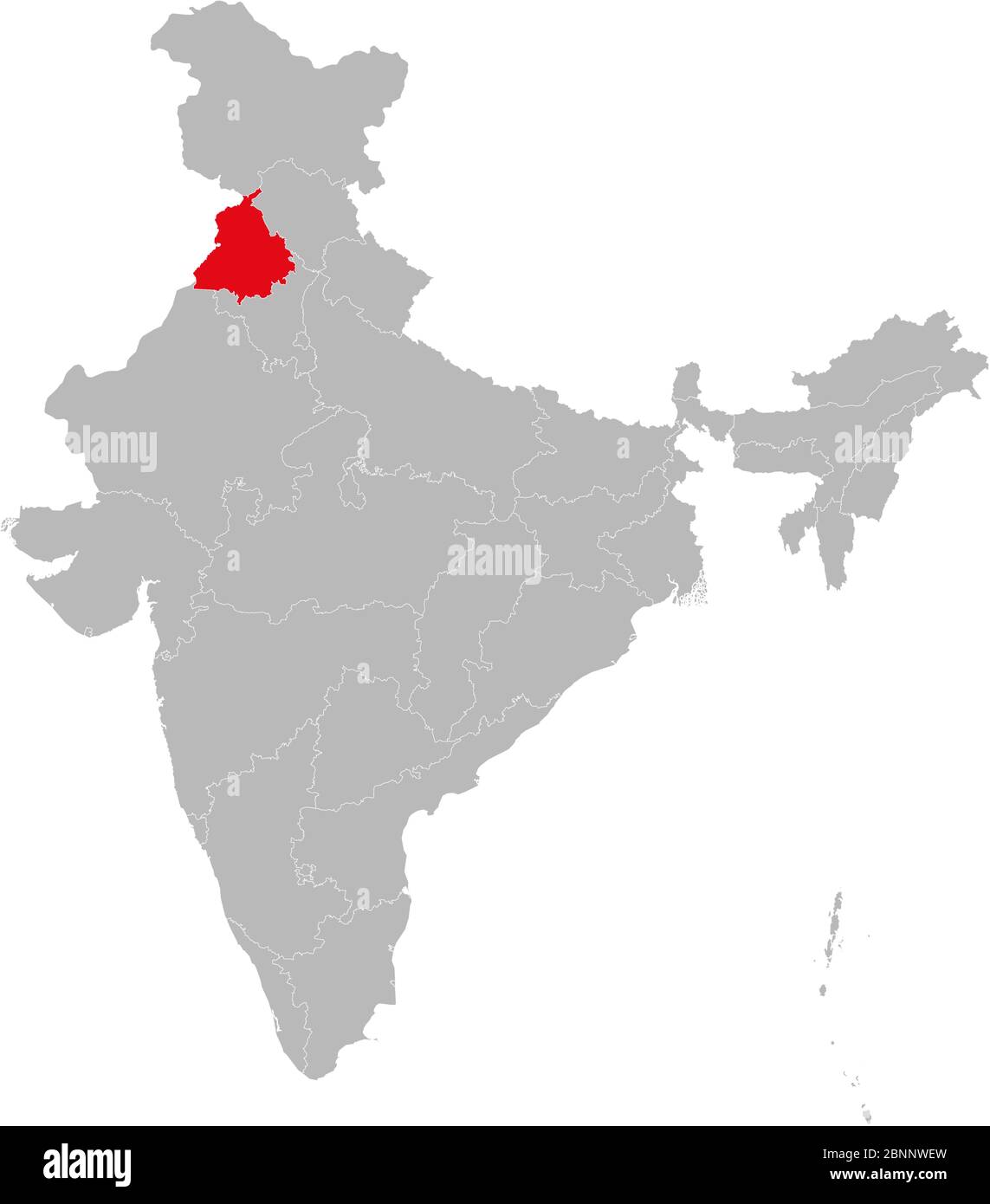 État indien du Punjab, vecteur rouge mis en évidence. Fond gris clair. Idéal pour les concepts d'affaires, toile de fond, arrière-plans, étiquette, autocollant, graphique, etc Illustration de Vecteur