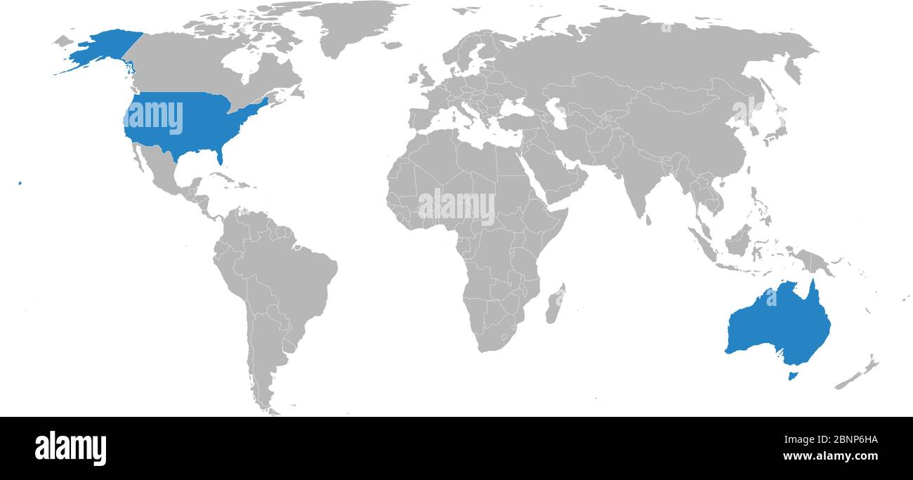 Carte politique Australie, Etats-Unis mise en évidence en bleu. Concepts d'affaires, fonds d'écran, poster et fonds d'écran. Illustration de Vecteur