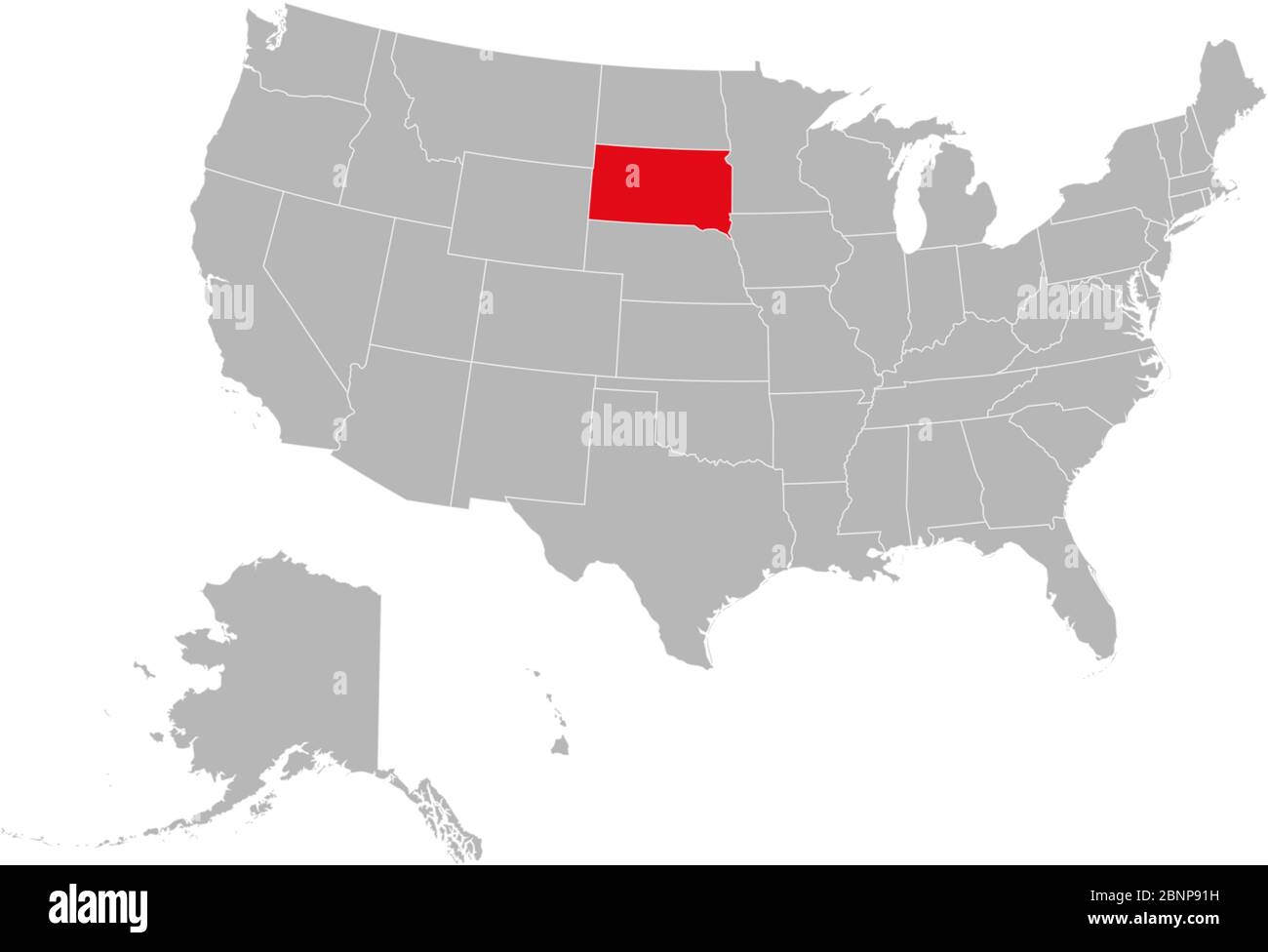Dakota du Sud mis en évidence sur l'illustration vectorielle de la carte politique des États-Unis. Fond gris. Illustration de Vecteur
