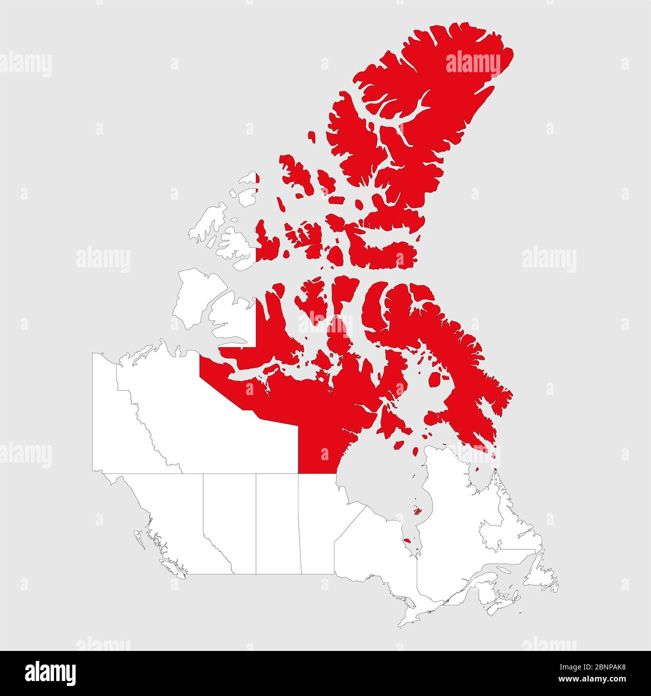 Nunavut mis en évidence sur la carte du canada. Fond gris. Carte politique canadienne. Illustration de Vecteur