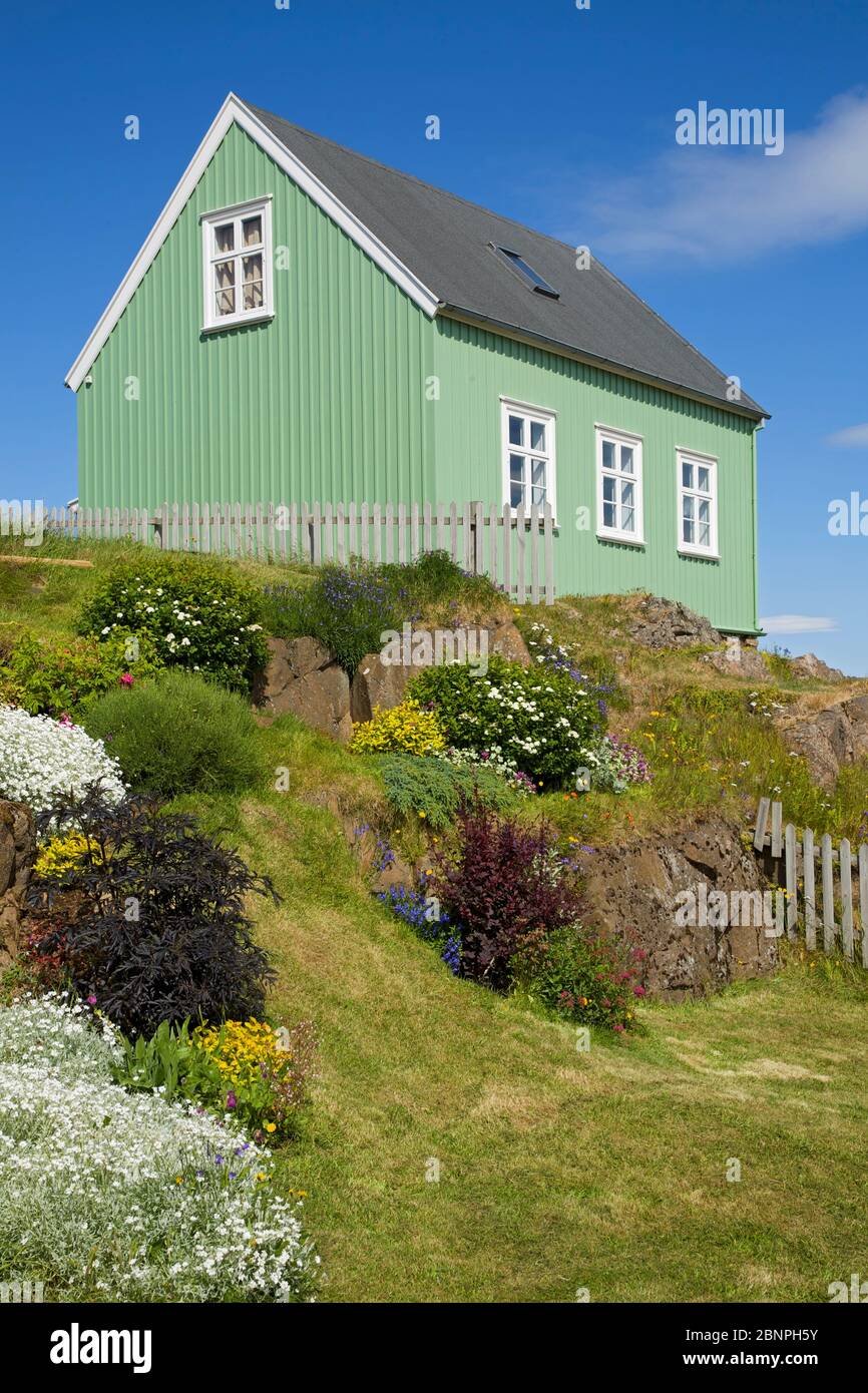 Ancienne partie de Stykkisholmur avec des maisons en bois historiques du XIXe siècle Banque D'Images