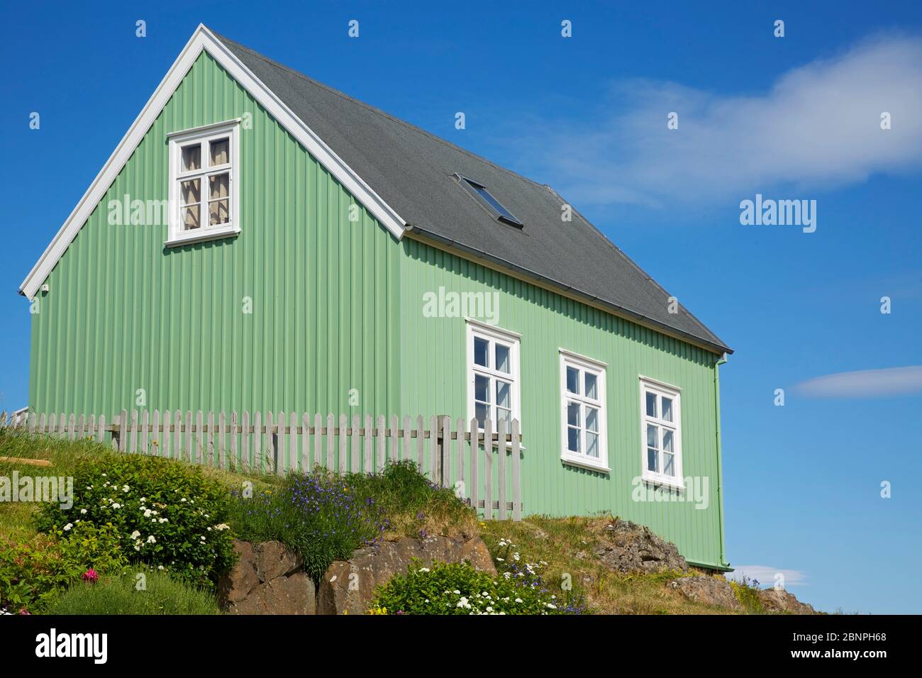 Ancienne partie de Stykkisholmur avec des maisons en bois historiques du XIXe siècle Banque D'Images