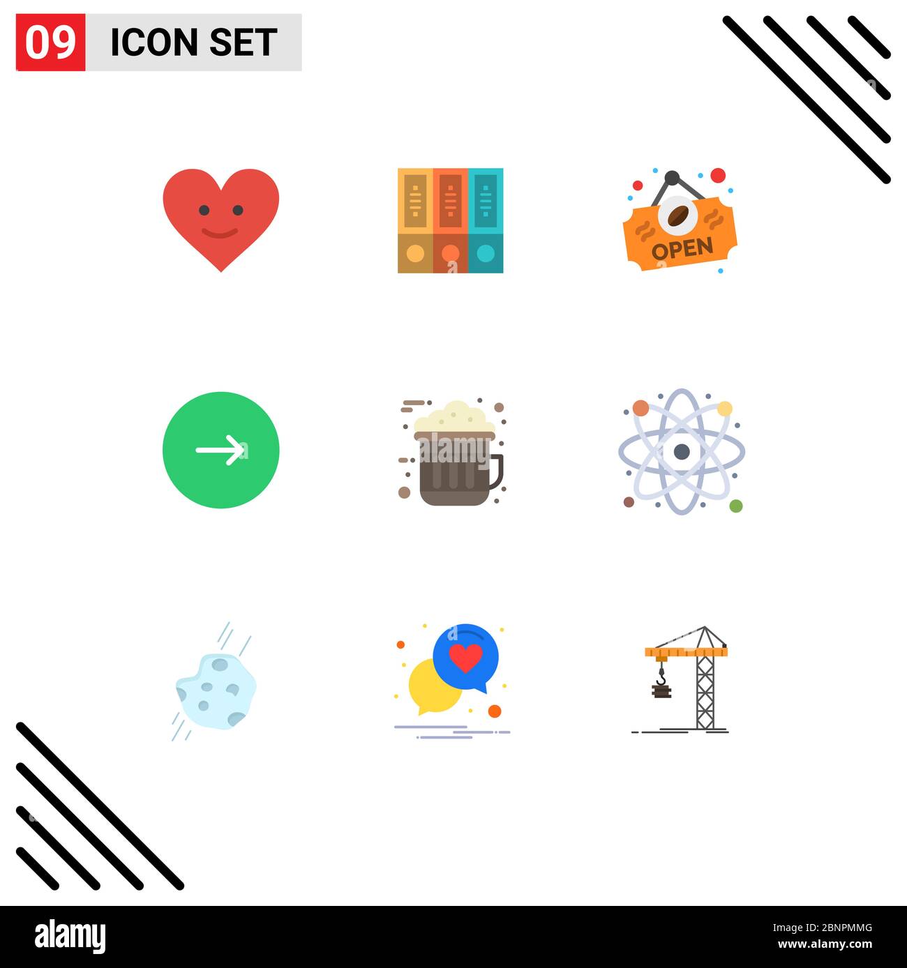 Jeu de 9 icônes d'interface utilisateur modernes symboles signes pour chocolat, musique, dossiers, multimédia, contrôle des éléments de conception vectorielle modifiables Illustration de Vecteur