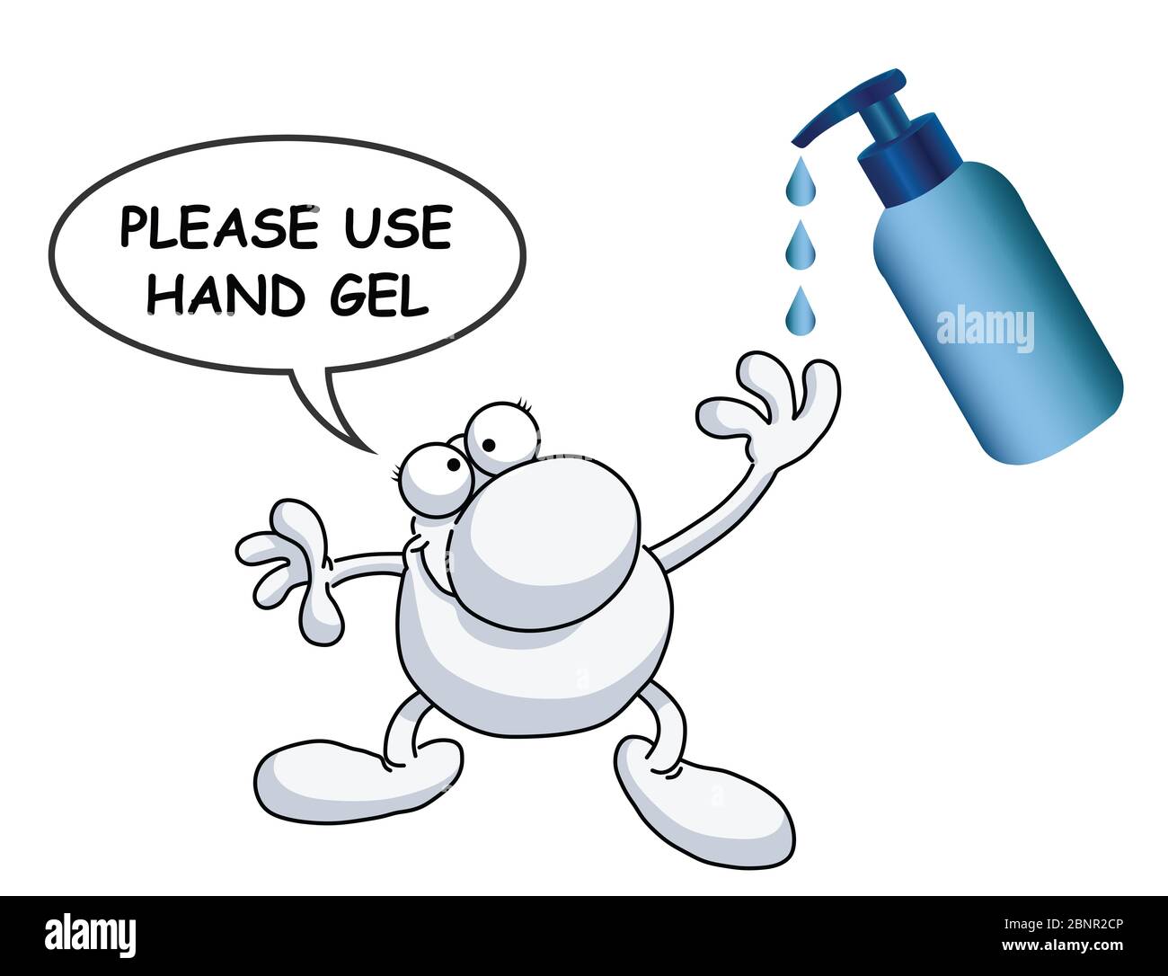 Veuillez utiliser le message anti-bactérien de gel pour les mains utilisé pour lutter contre la propagation des germes et des bactéries isolés sur fond blanc Banque D'Images