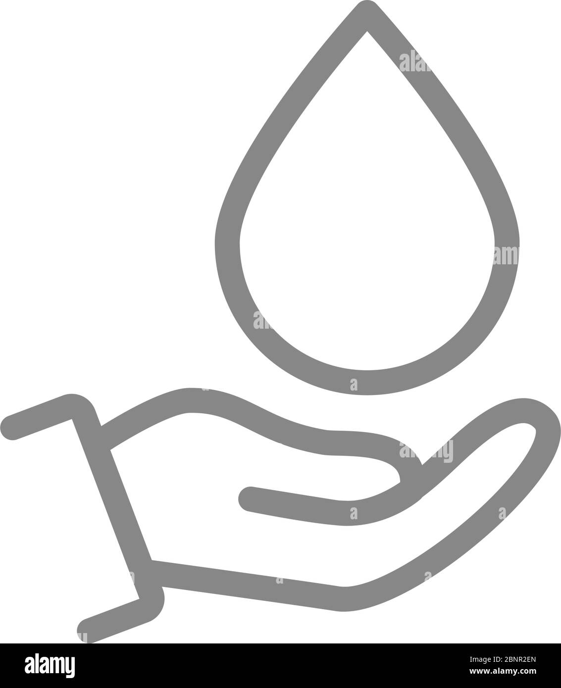 Icône de la ligne de dépôt d'eau sur la main. Nettoyage de l'alimentation, symbole de désinfection des mains Illustration de Vecteur